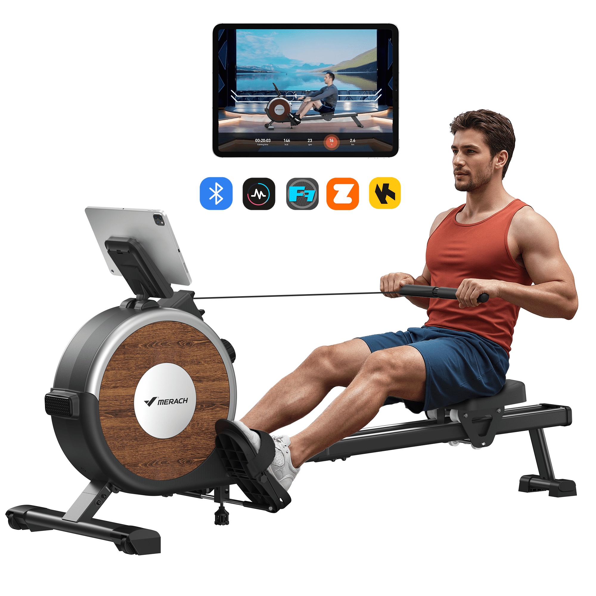 MERACH Magnetic Rowing Machine 350lbs Weight Capacity, 16 Levels of Quiet Resistance, Bluetooth Rowing Machine for Home Workout