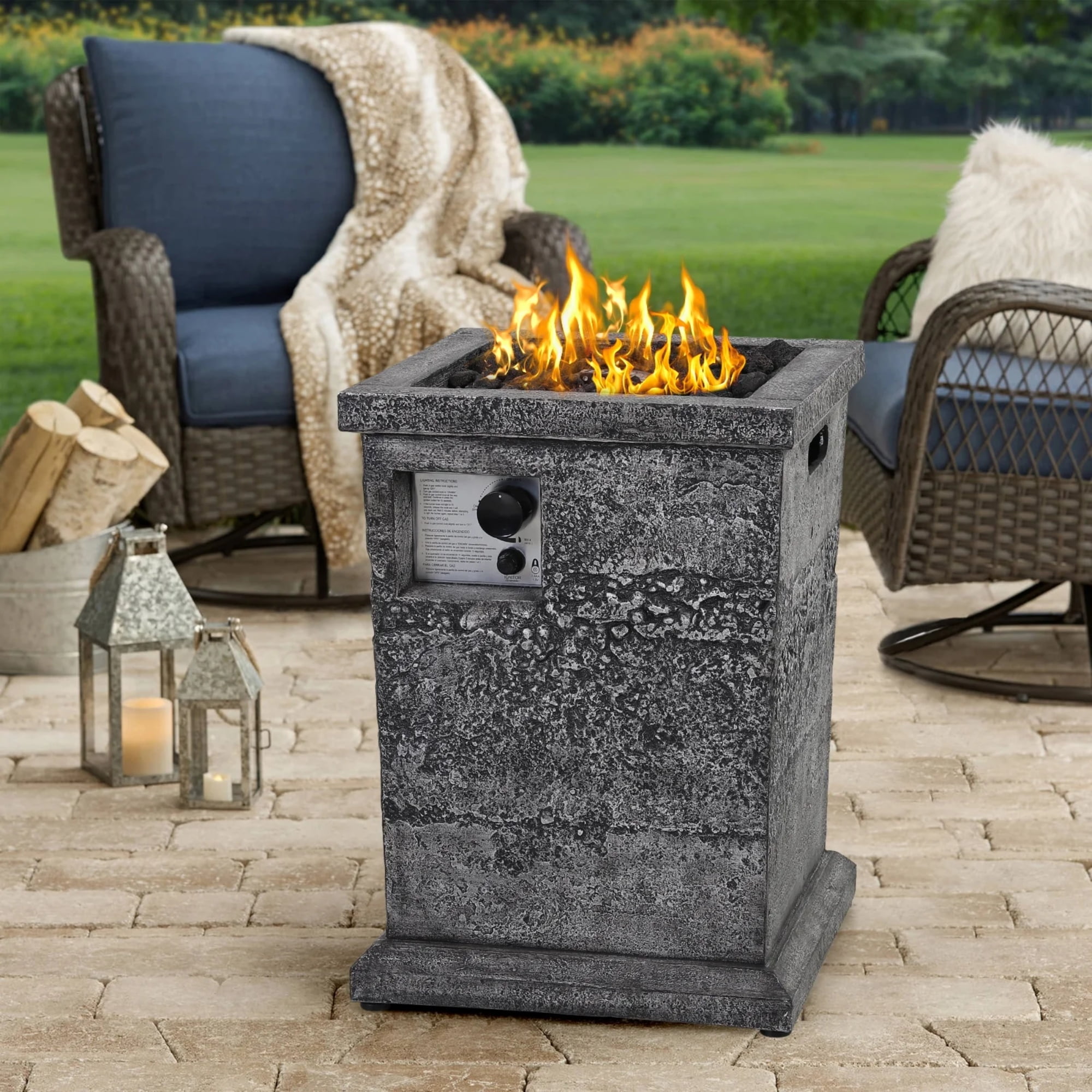 MF Studio 18" Outdoor Patio Propane Gas Fire Pit Column with Waterproof Cover & CSA Certificate, 30,000 BTU