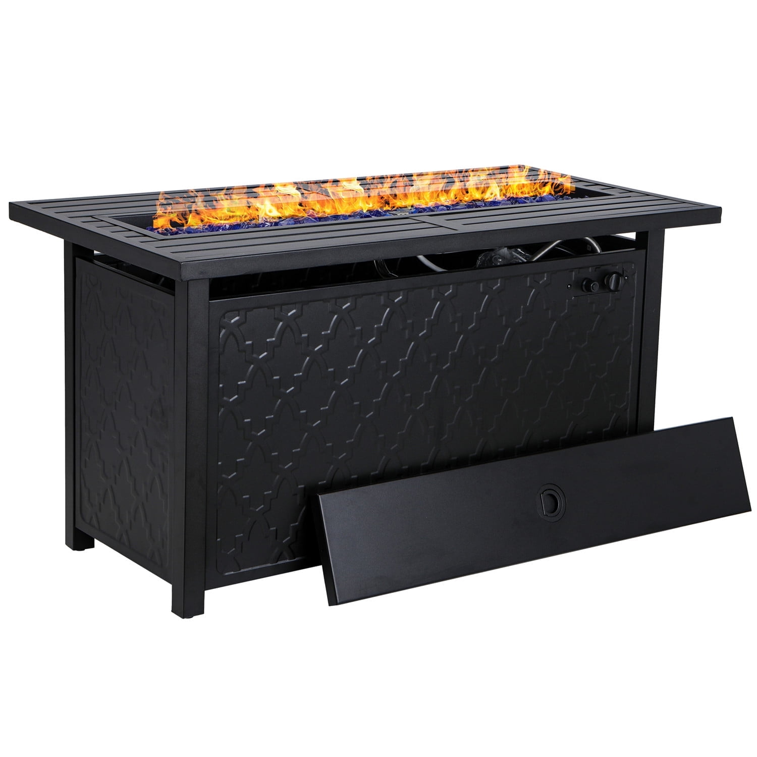 MF Studio 45" Rectangular Steel Propane Fire Pit Table 50000BTU Gas Fire Pit with Blue Fire Glass and Lid, Black