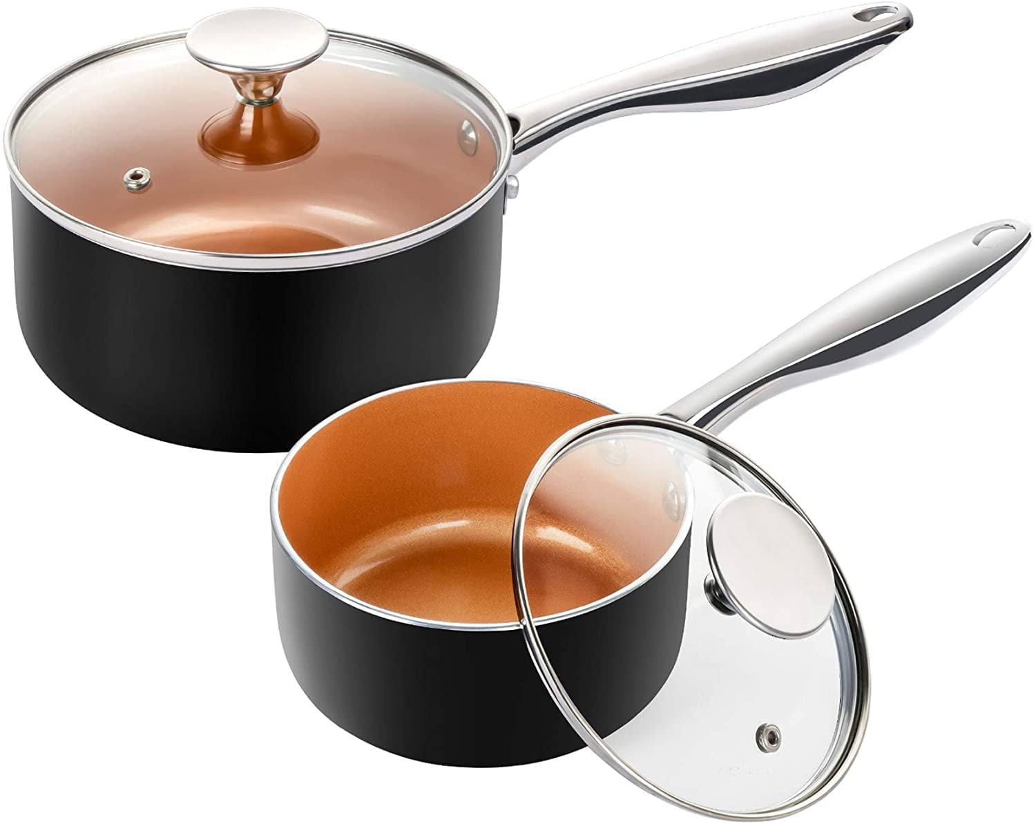 MICHELANGELO Saucepan Set with Lid, Nonstick 1Qt & 2Qt Copper Sauce Pan Set with Lid, Small Pot with Lid, Ceramic Nonstick Saucepan Set, Small Sauce Pots, Copper Pot Set - 1Qt & 2Qt