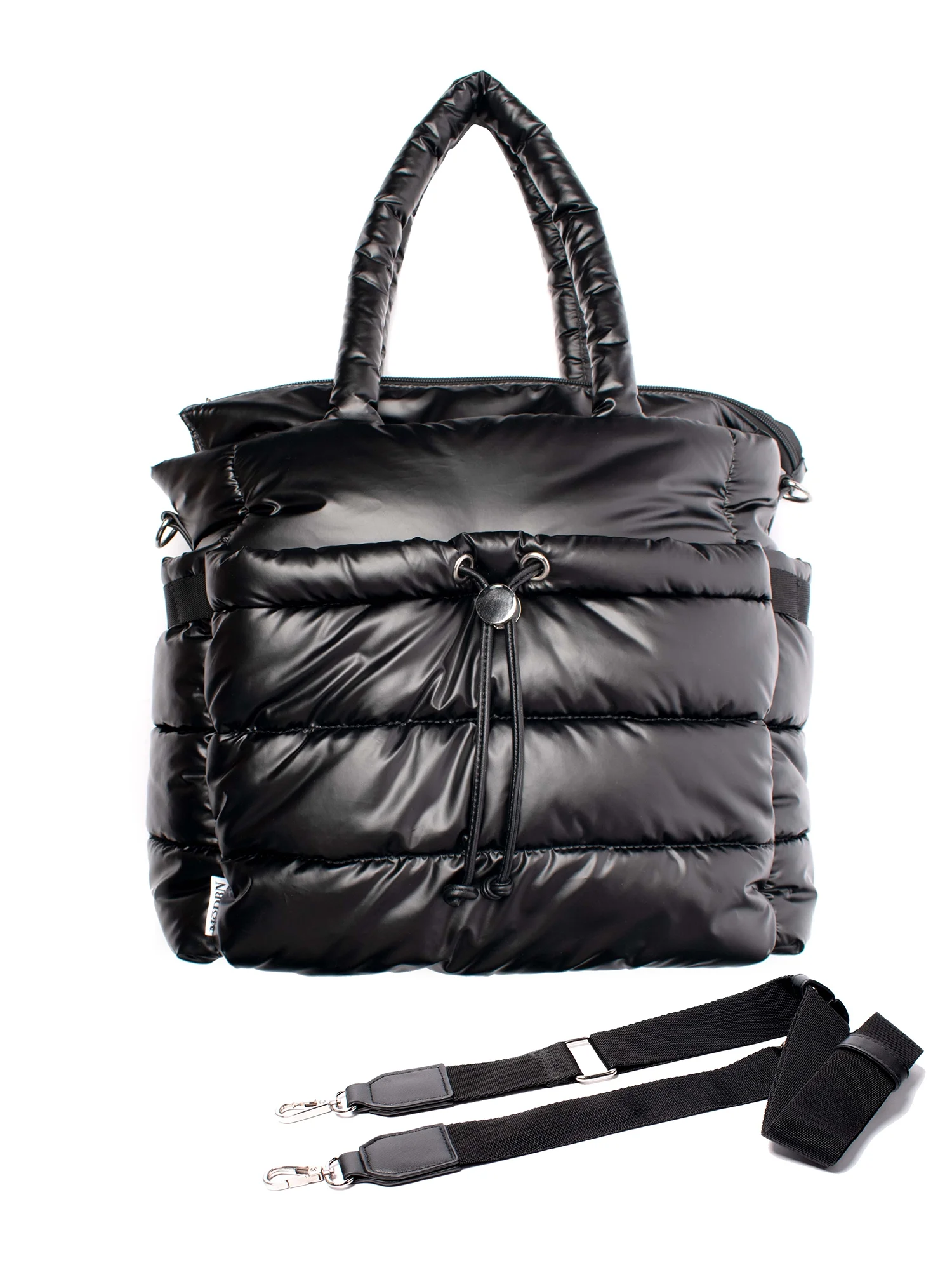 MODRN Brand Mercer Unisex Quilted Nylon Tote Diaper Bag, Black