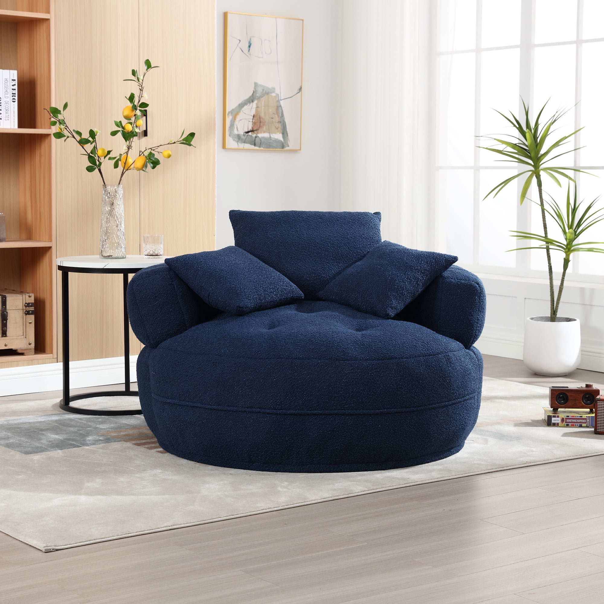 MOONMISS Navy Round Accent Chair with Tufted Seat