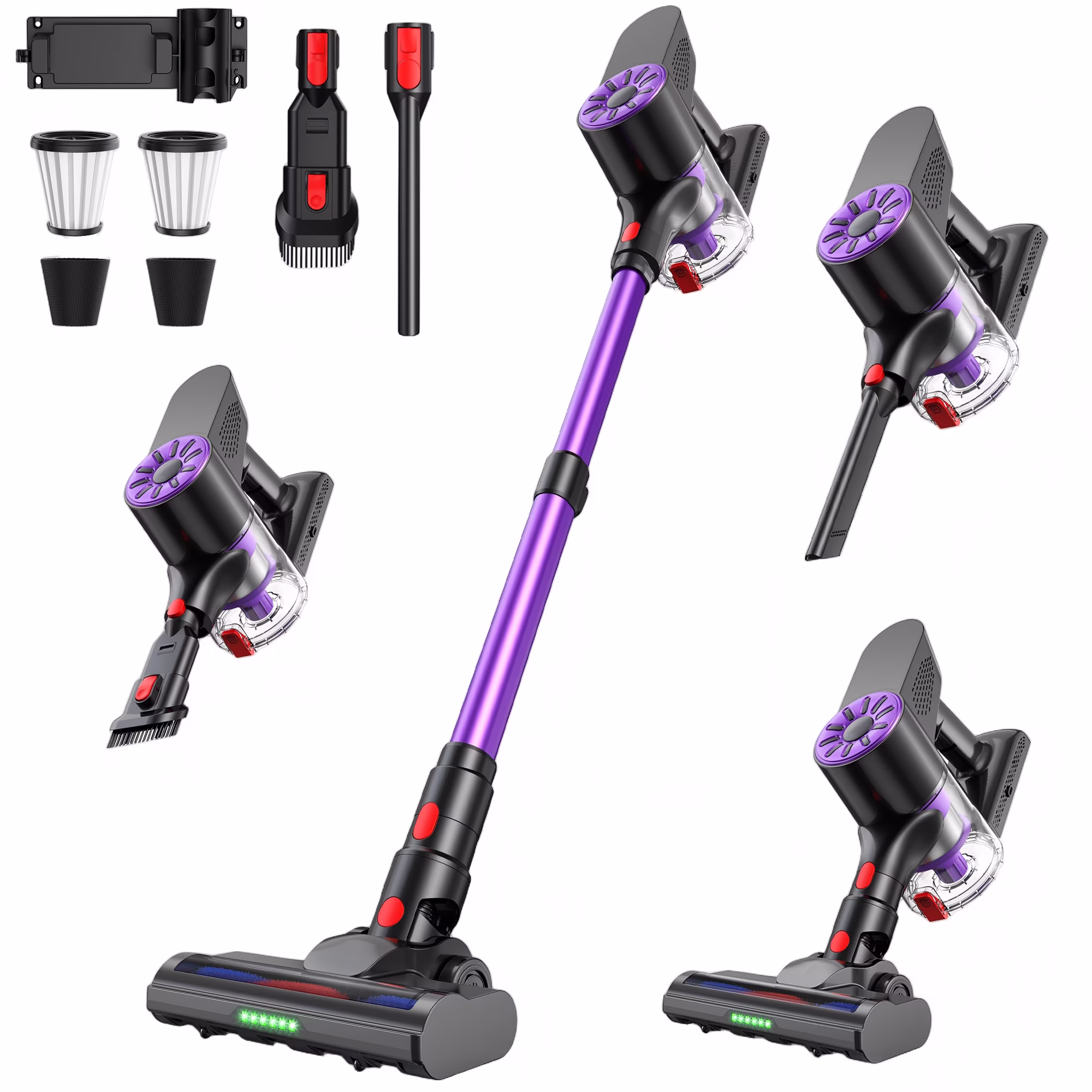 Maircle Stick Vacuum Cleaner, 36Kpa Powerful Suction Cordless Vacuum with Headlight Motorized Brush, Self-Standing for Hard Floor, Carpet Pet Hair, Purple