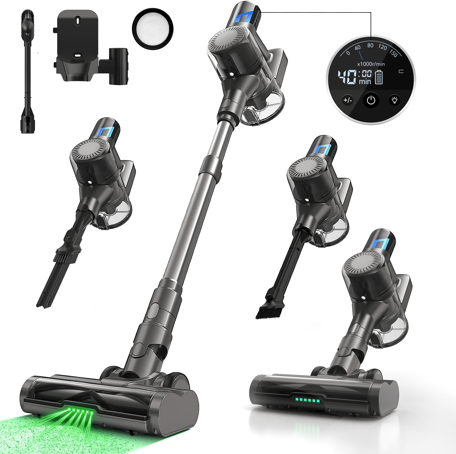 MOOSOO TD1-Mate Cordless Stick Vacuum Cleaner, 30Kpa Powerful Suction, 45 Min Runtime, LED Display, Lightweight 3.13lbs for Carpets & Hard Floors