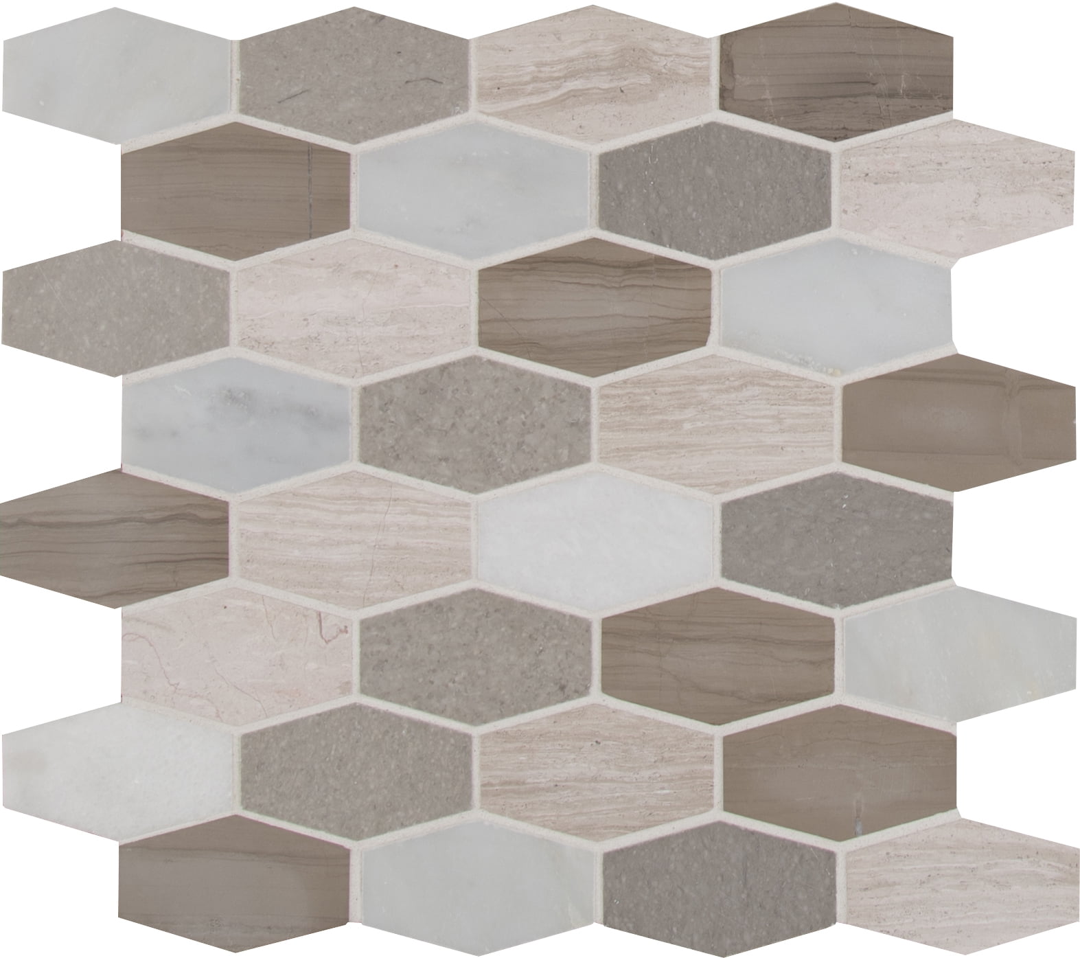 MSI Bellagio Blend Elongated Hexagon 12 in. x 12 in. x 10 mm Honed Marble Mesh-Mounted Mosaic Tile (9.7 sq. ft. / case)