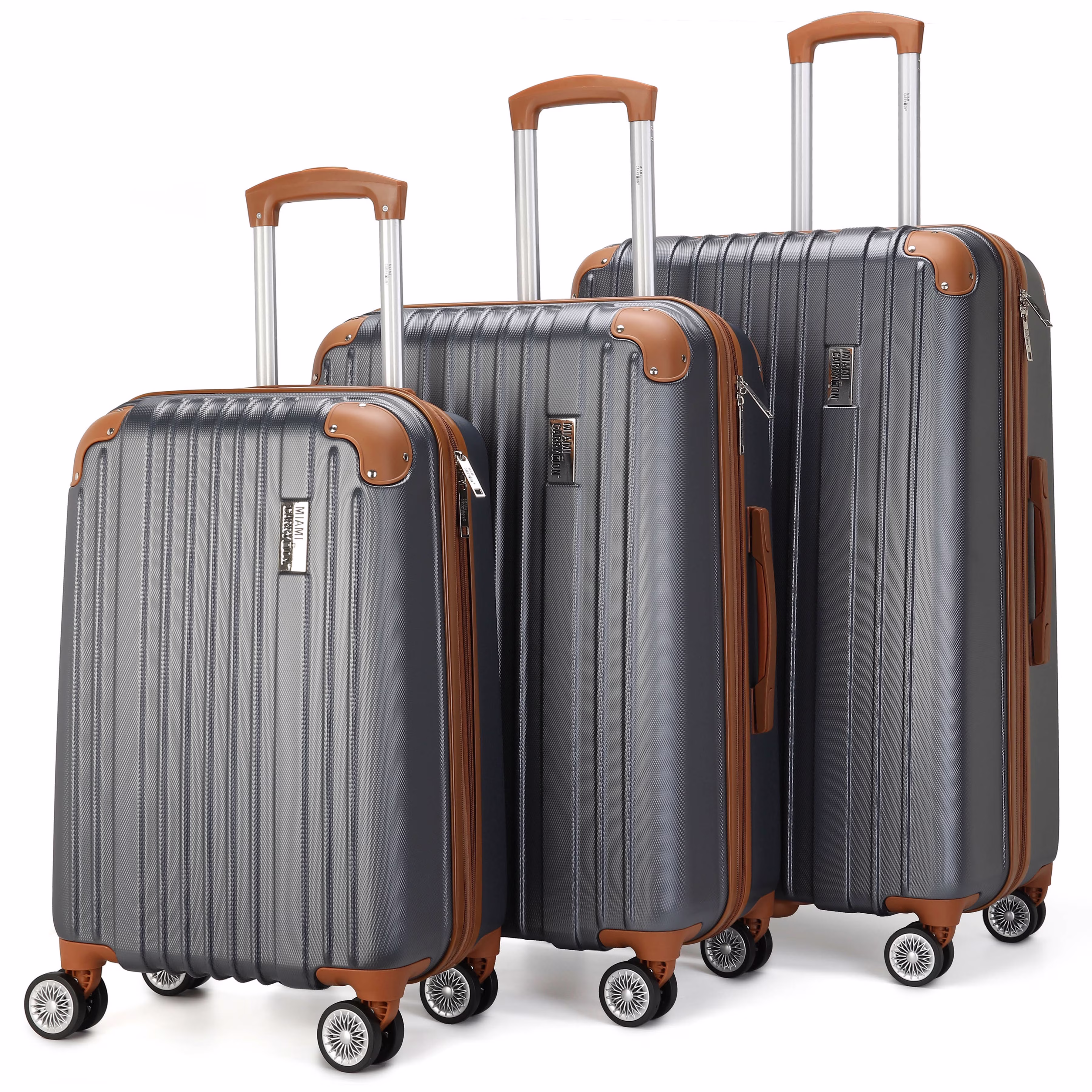 Miami CarryOn Collins 3 Piece Expandable Retro Spinner Luggage Set (Grey)