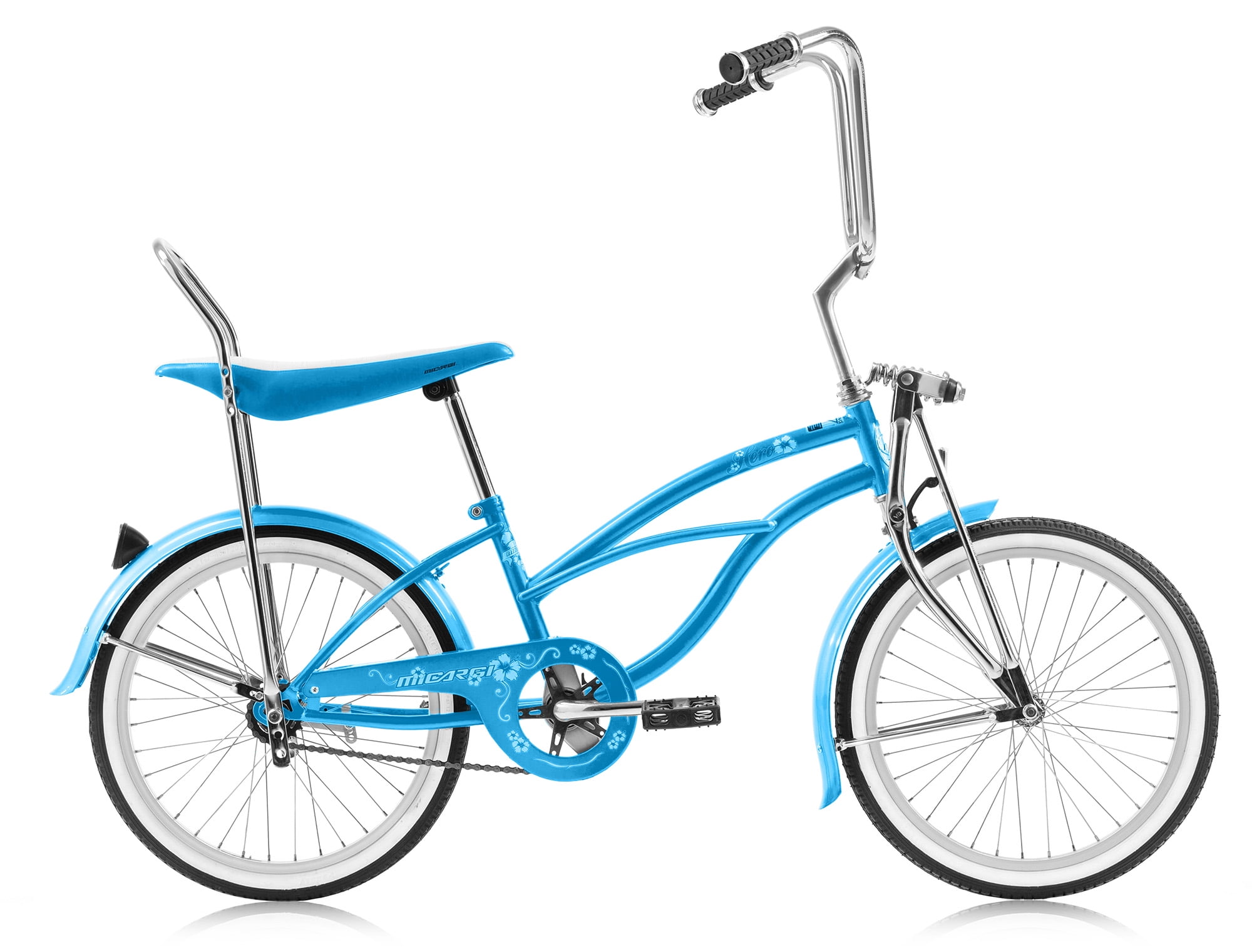 Micargi HERO 20" Beach Cruiser Coaster Brake Single Speed with Banana Seat Stainless Steel Spokes One Piece Crank Alloy Rims 36H Color: Baby Blue