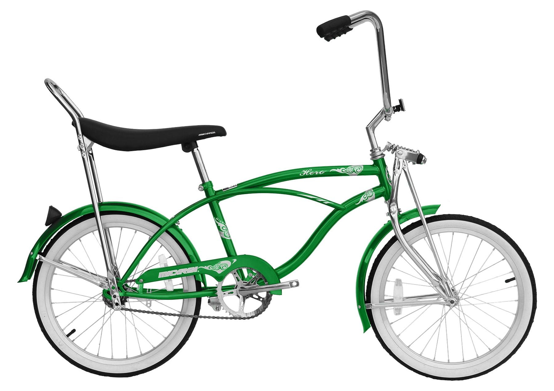 Micargi HERO 20" Beach Cruiser Coaster Brake Single Speed with Banana Seat Stainless Steel Spokes One Piece Crank Alloy Rims 36H Color: Green