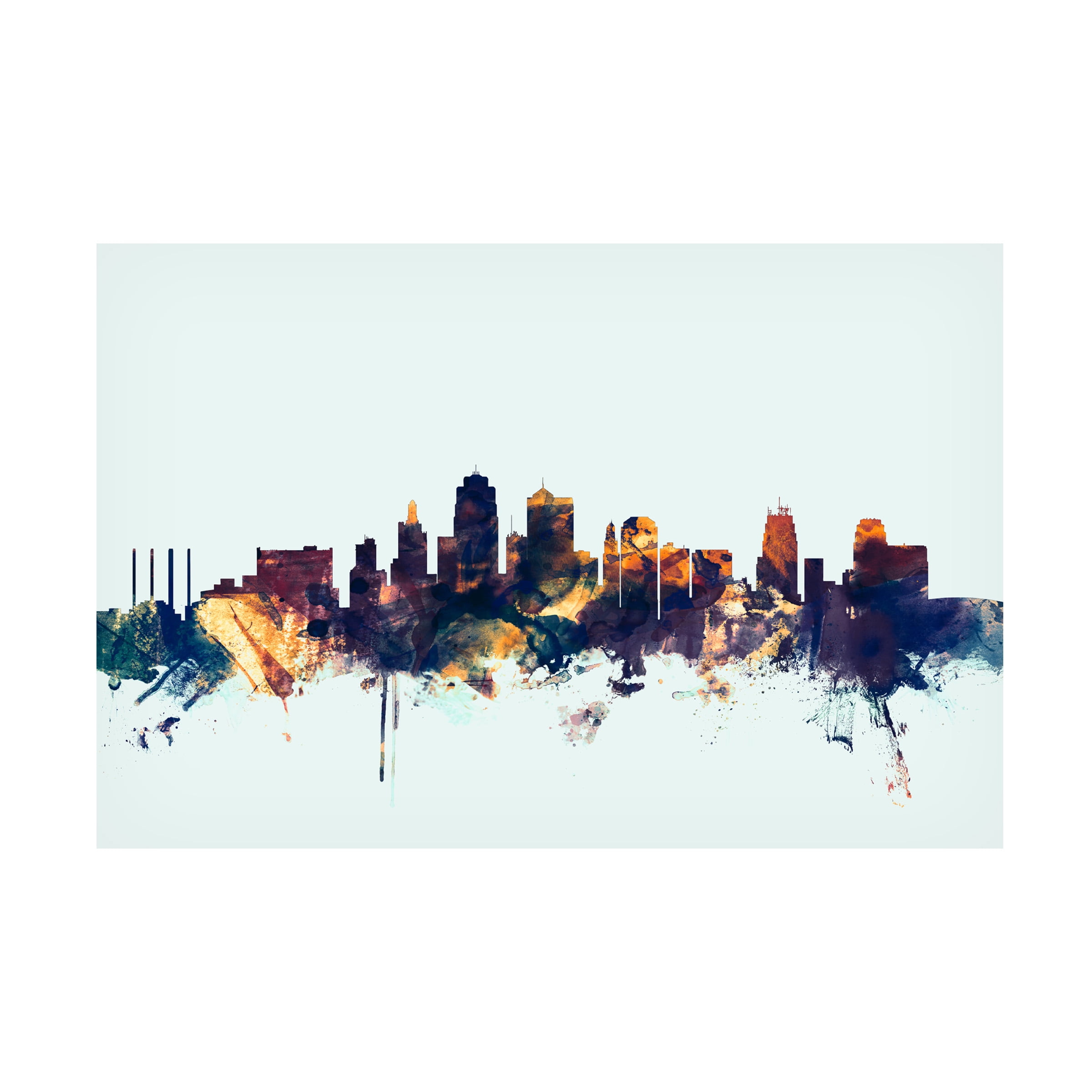 Trademark Fine Art Michael Tompsett Kansas City Skyline Blue Canvas Wall Art - 30x47