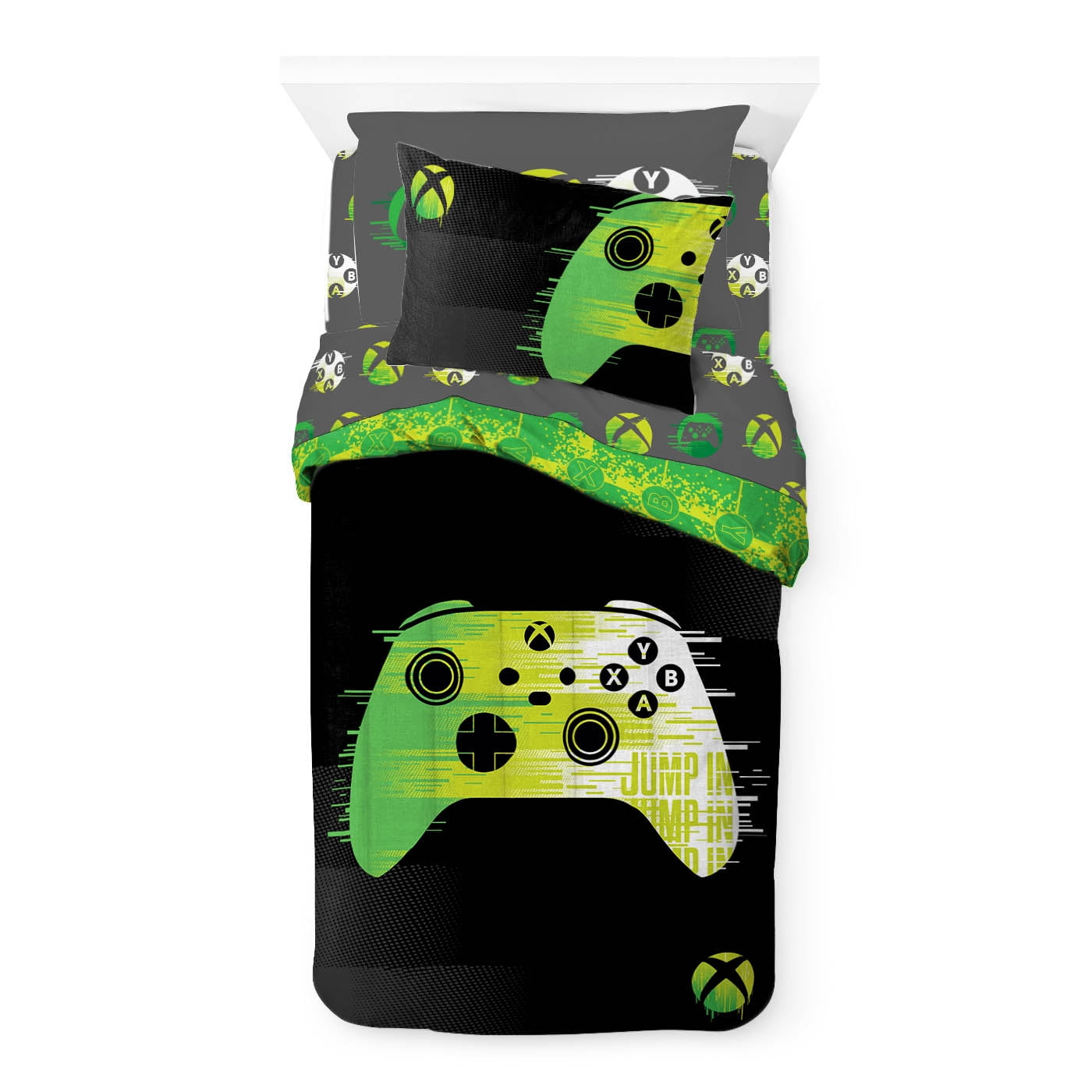 Microsoft Xbox Green & Black 5 Piece Twin Bed Set w/ Sham, 100% Microfiber