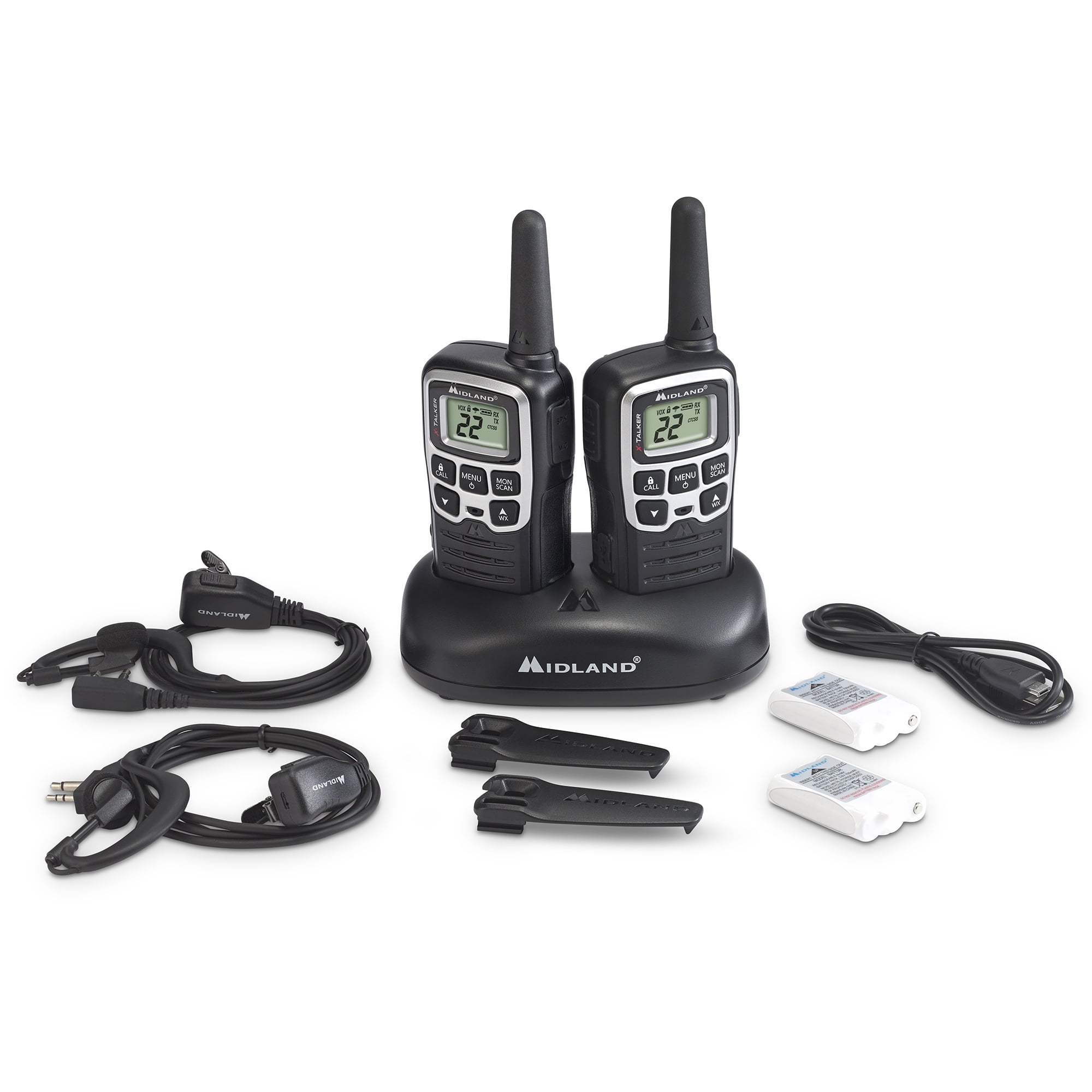Midland T51VP4 Two-Way Radios 2-Pk 28-mile 22-Channel, Black