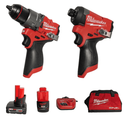 Milwaukee M12 FUEL 12V Lithium-Ion Brushless Cordless 2-Tool Combo Kit – 1/2" Hammer Drill & 1/4" Impact Driver with 2 Batteries, Charger & Bag (Model 3497-22)