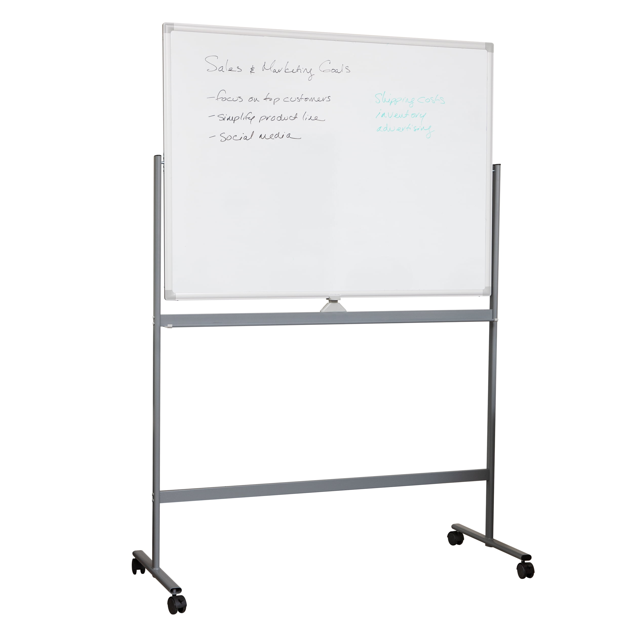 Mind Reader Rolling Double-Sided Dry Erase Magnetic Board, Board Size: 47 x 35.5, White