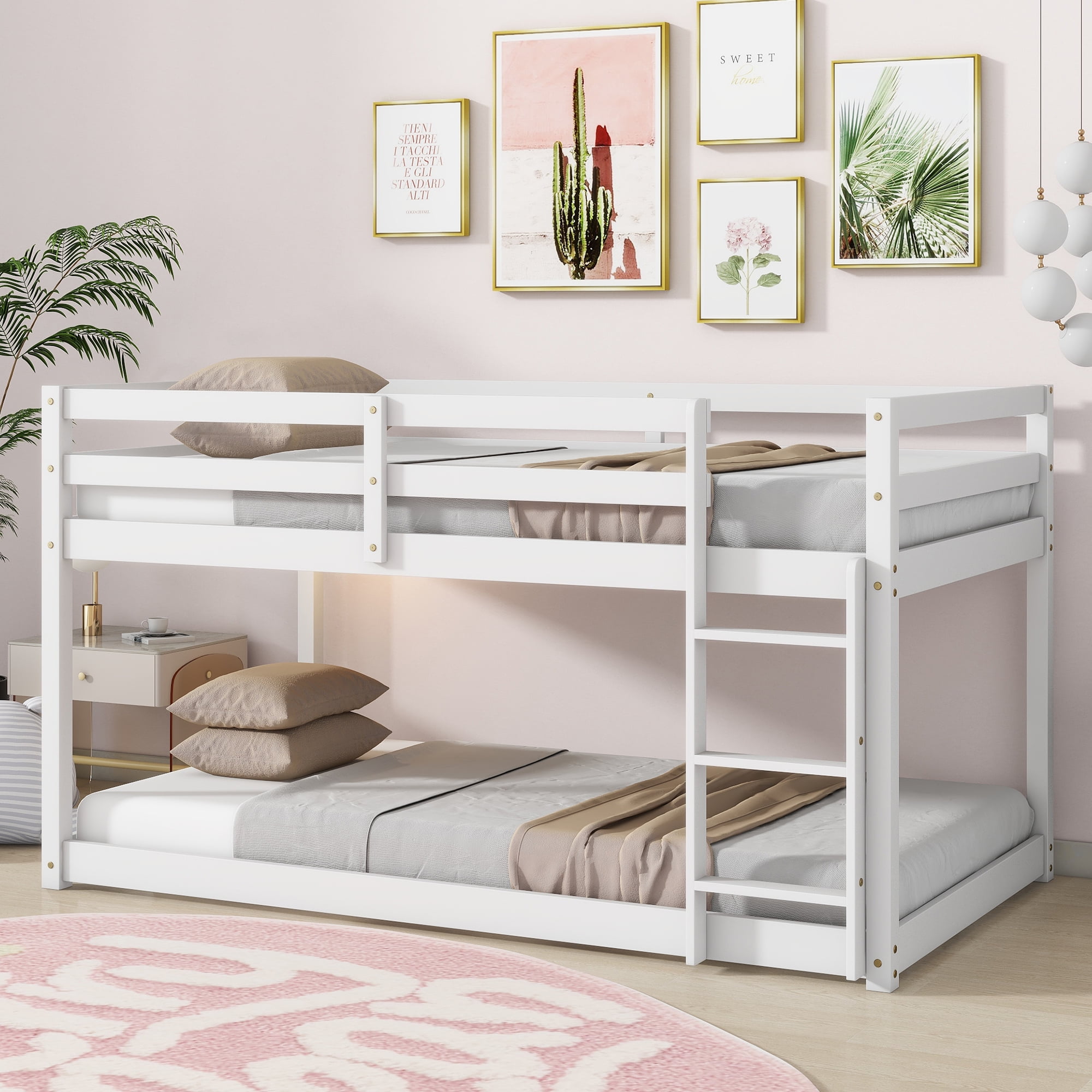 Miniyam Wood Twin Over Twin Bunk Bed for Kids, White