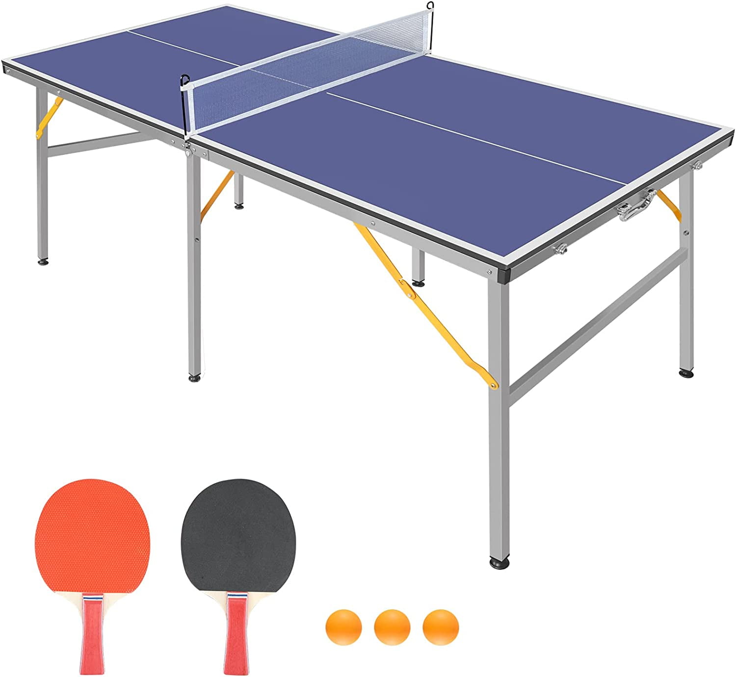Miniyam 6' x 3' Mid-Size Table Tennis Table Foldable & Portable Ping Pong Table Set for Indoor & Outdoor Games with Net