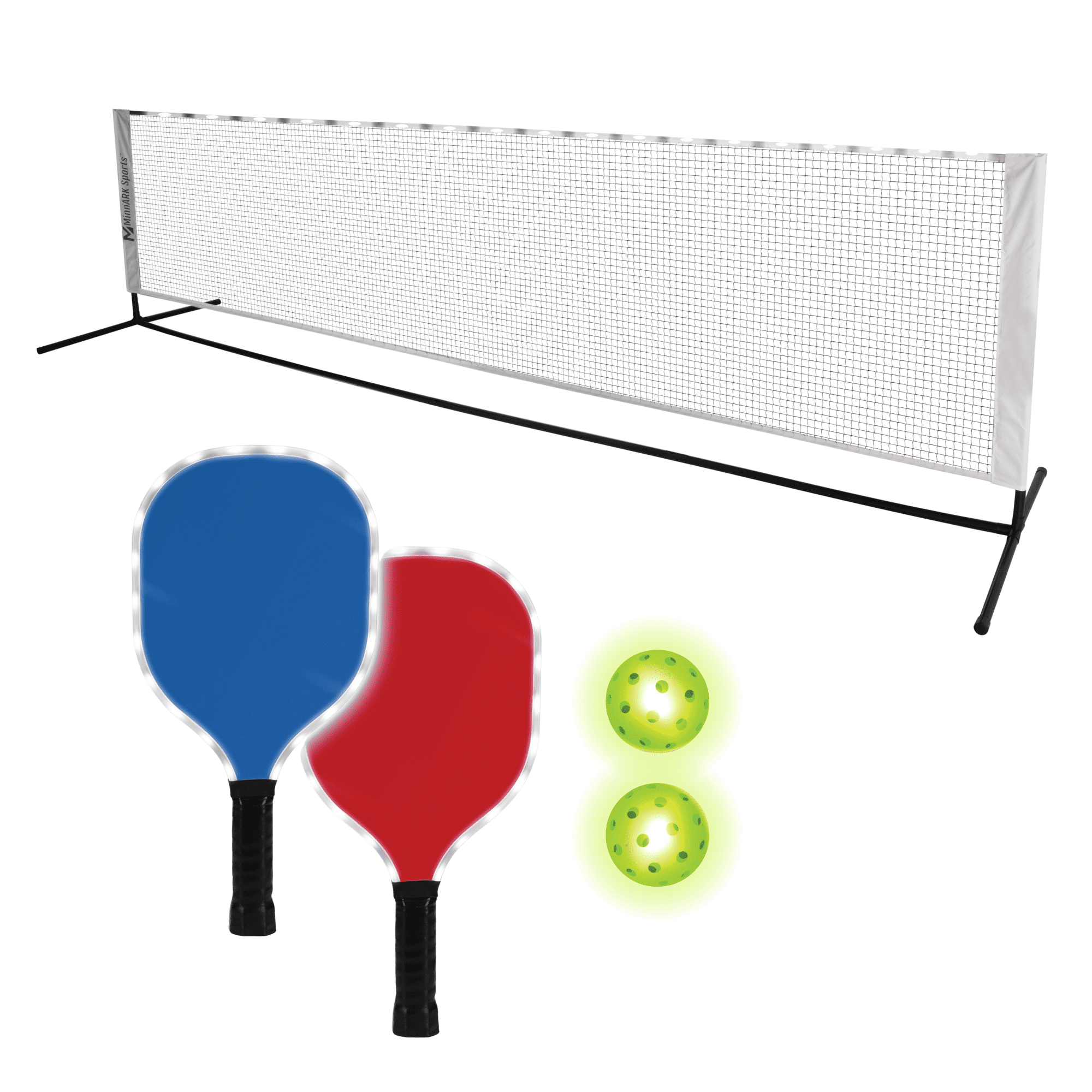 MinnARK Sports LED Pickleball Portable Set, Light-Up Net, Paddles, and Balls, for Driveway & Backyard, Ages 3+