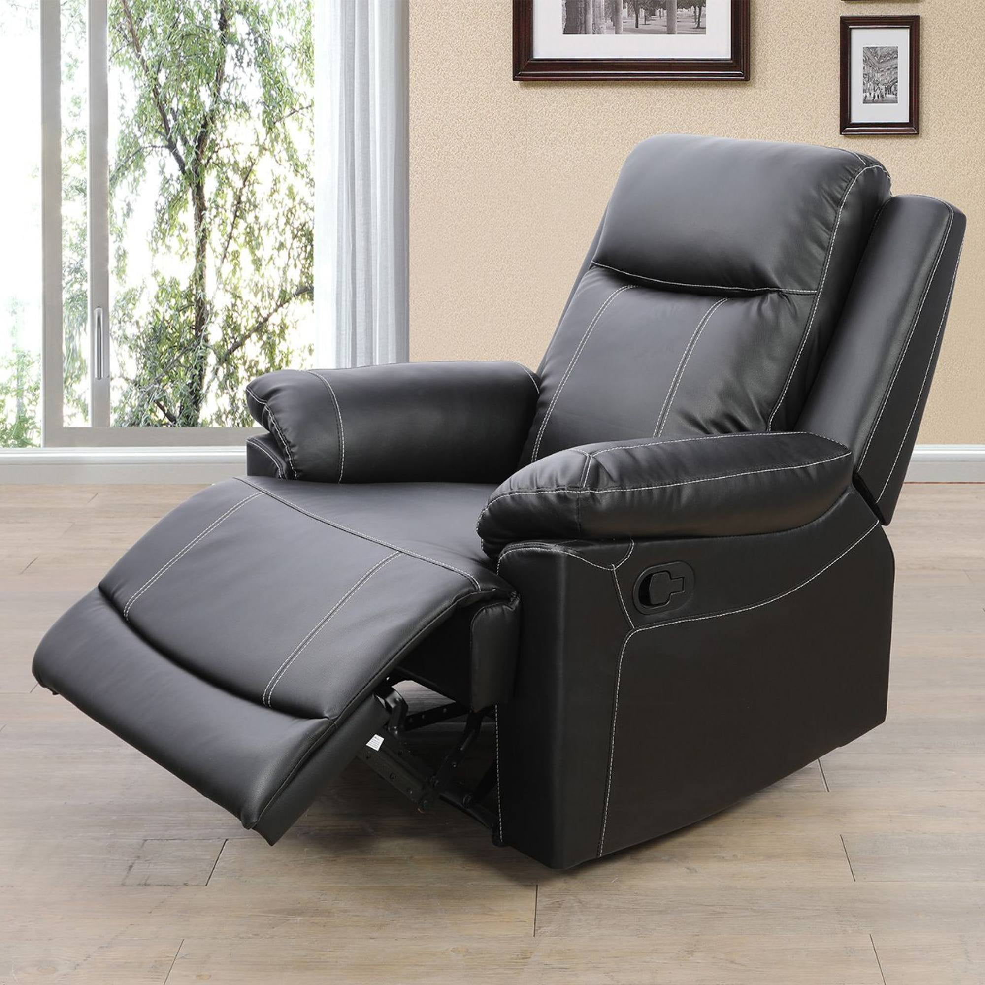 Modern Leather Reclining Chairs with Overstuffed Arm Lazy Boy Sofa Chair Manual Nursery Recliner ,Black