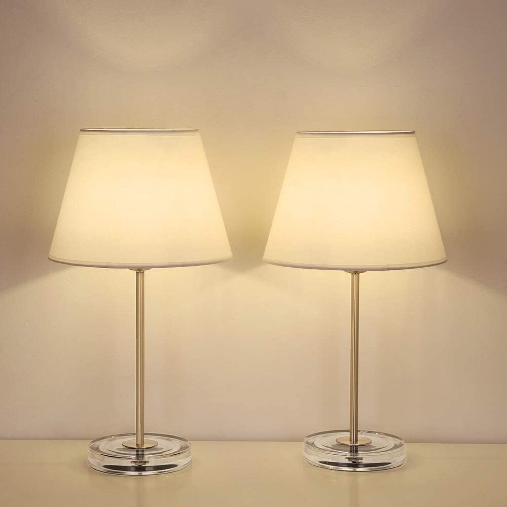 Modern Silver Table Lamps Set of 2 with Acrylic Base White Shade