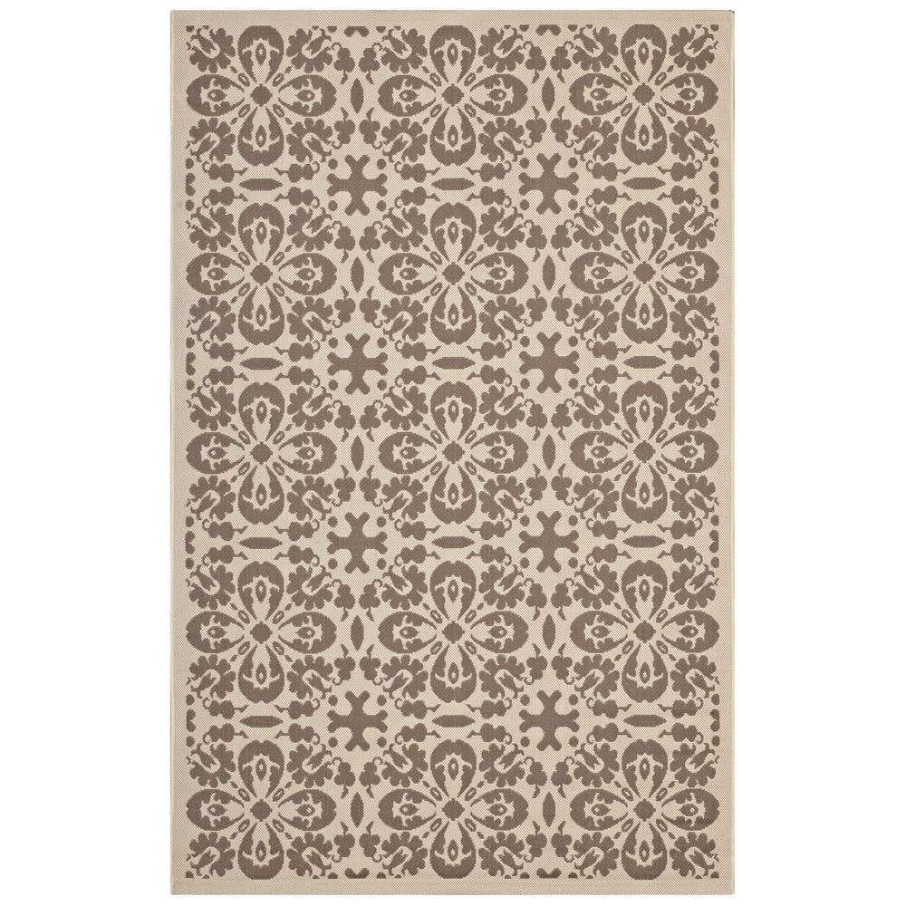 Modway Ariana Vintage Floral Trellis 9x12 Indoor and Outdoor Area Rug in Light and Dark Beige