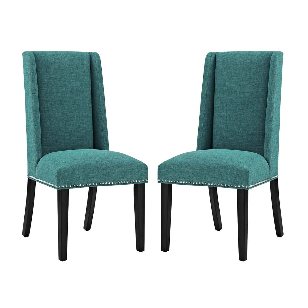 Modway Baron 19.5" Fabric & Wood Dining Chair in Teal (Set of 2)