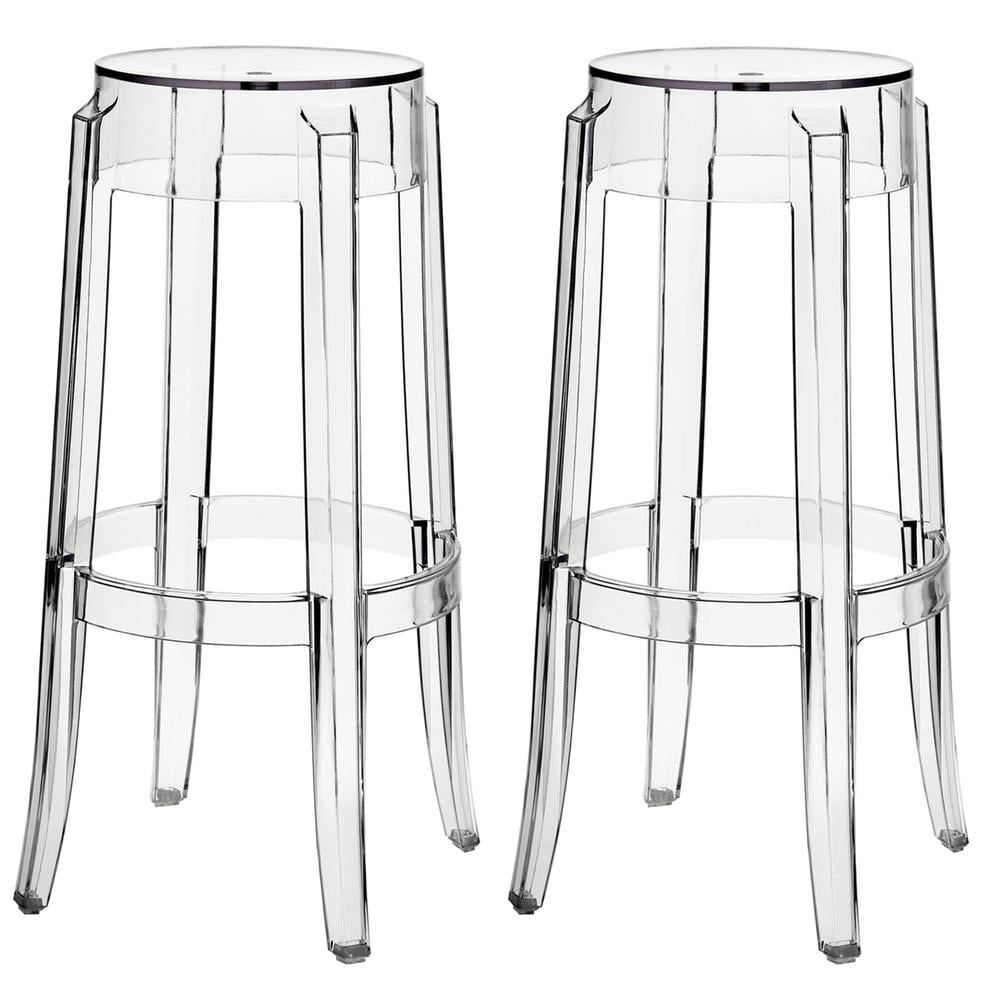 Modway Casper 30" Transparent Acrylic Plastic Bar Stool in Clear (Set of 2)