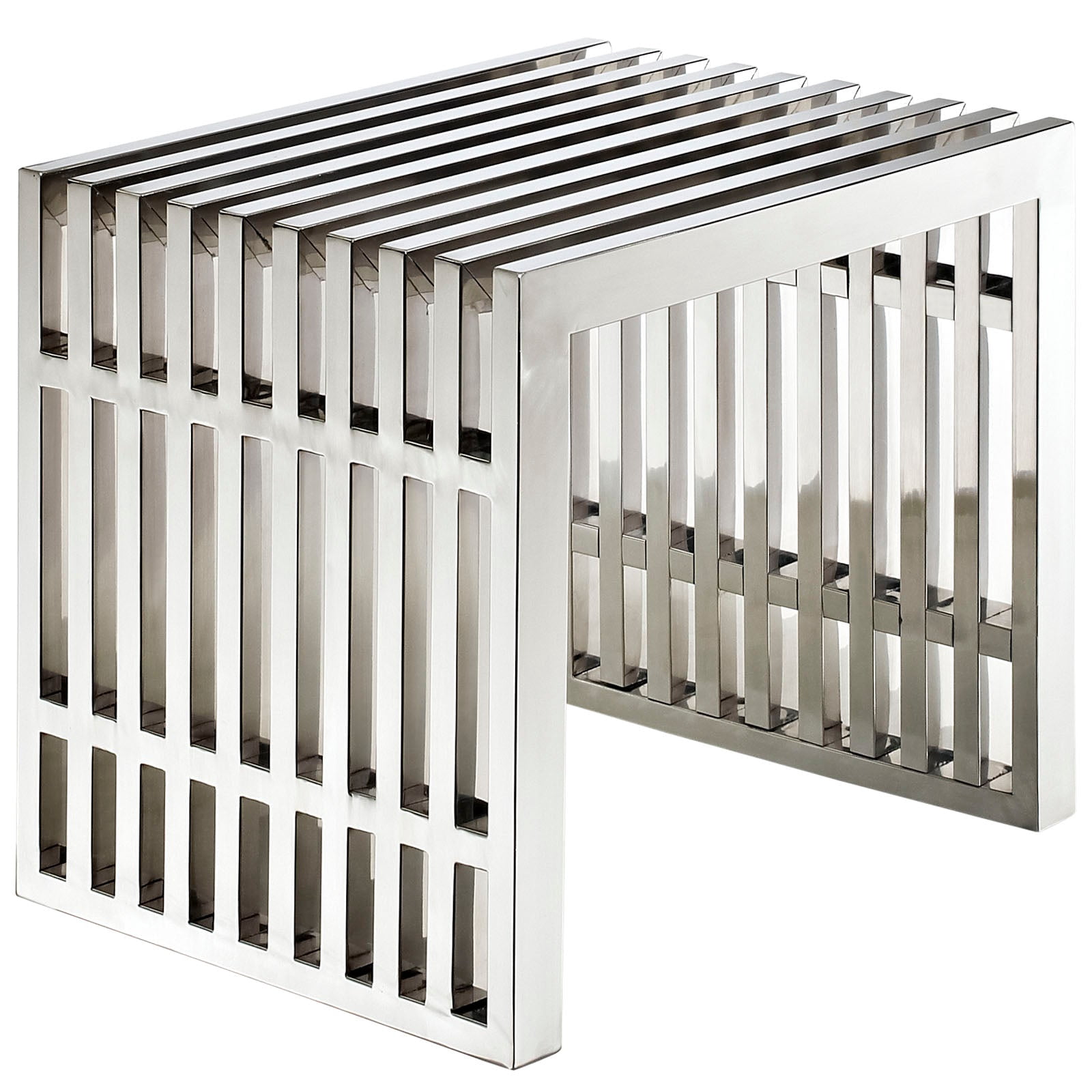 Modway Gridiron Small Stainless Steel Bench or Side Table in Silver