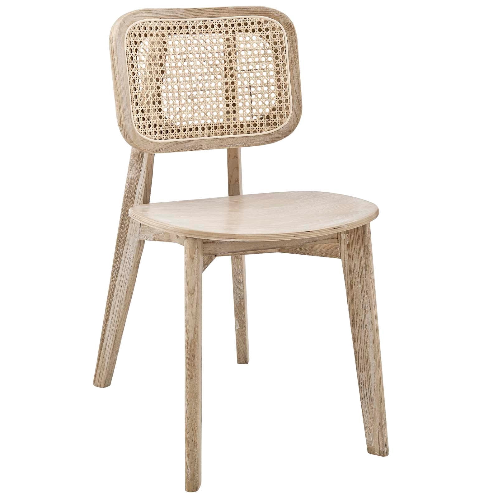 Modway Habitat 18" Wood and Rattan Dining Side Chair in Gray