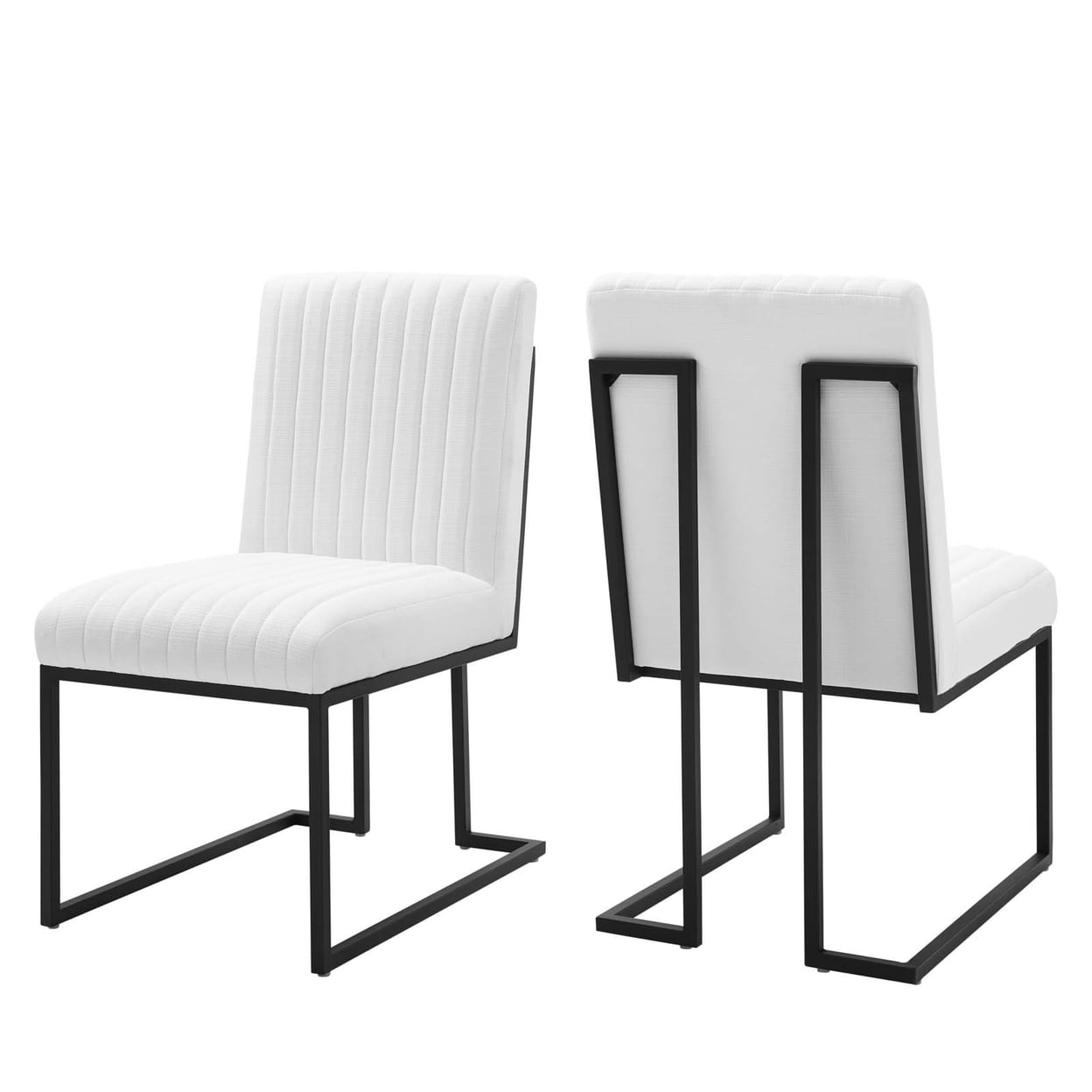 Modway Indulge Channel Tufted Fabric Dining Chairs - Set of 2 in White