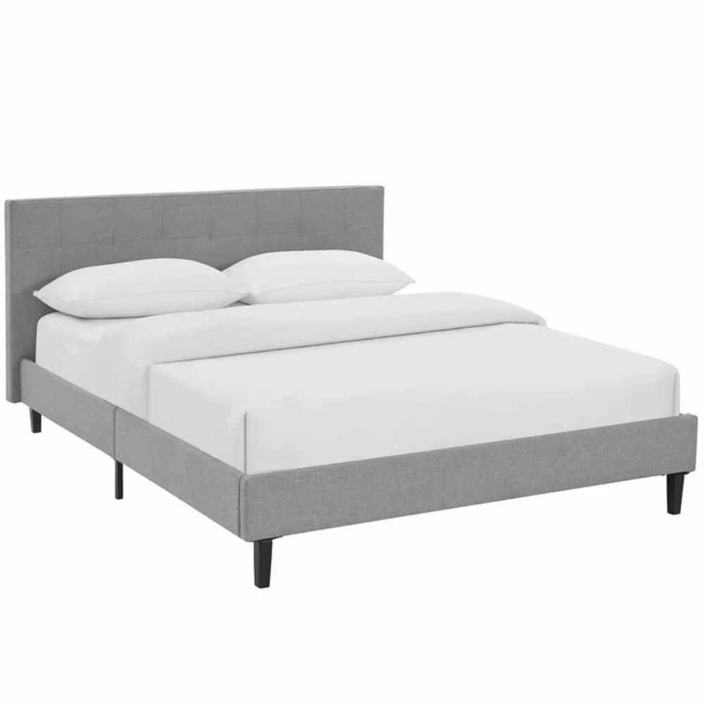 Modway Linnea Queen Modern Polyester Fabric and Wood Bed in Light Gray