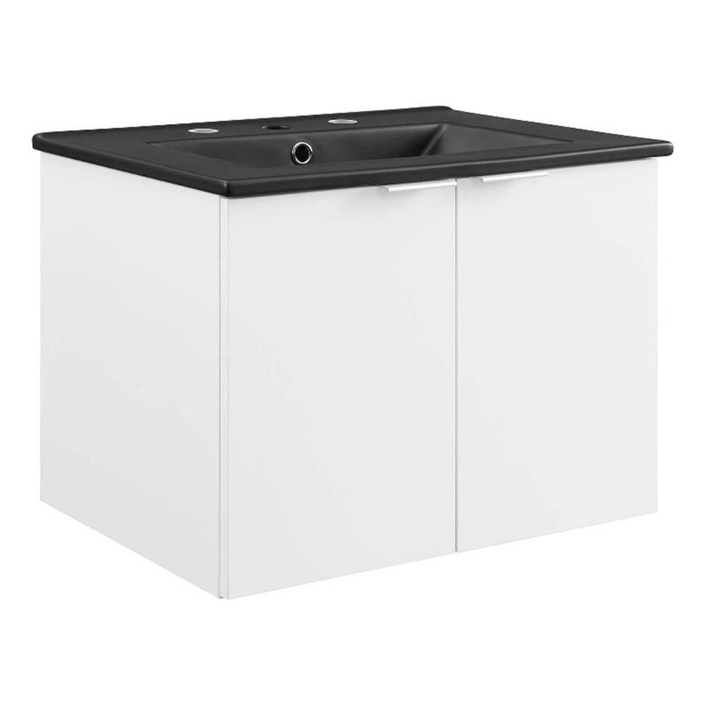 Modway Maybelle Modern Wood Wall-Mount Bathroom Vanity in White/Black