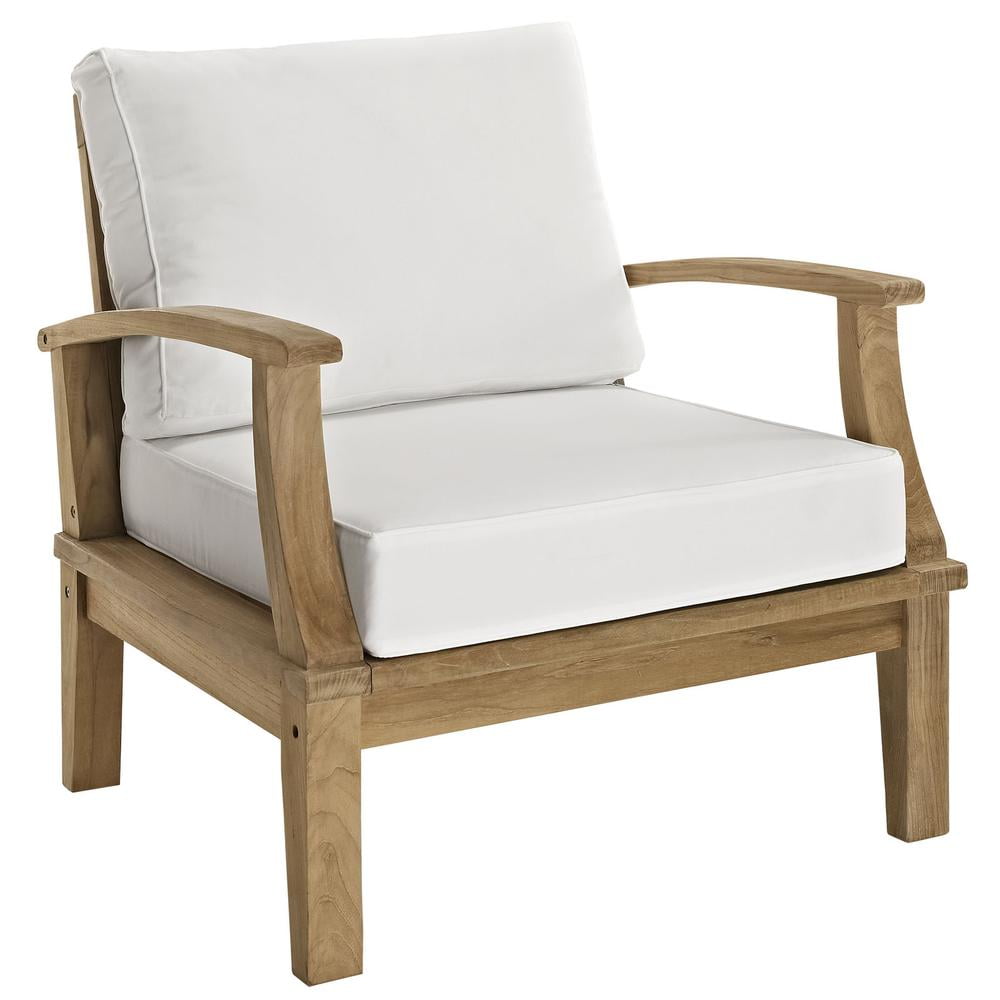 Modway Marina Outdoor Patio Teak Armchair in Natural White