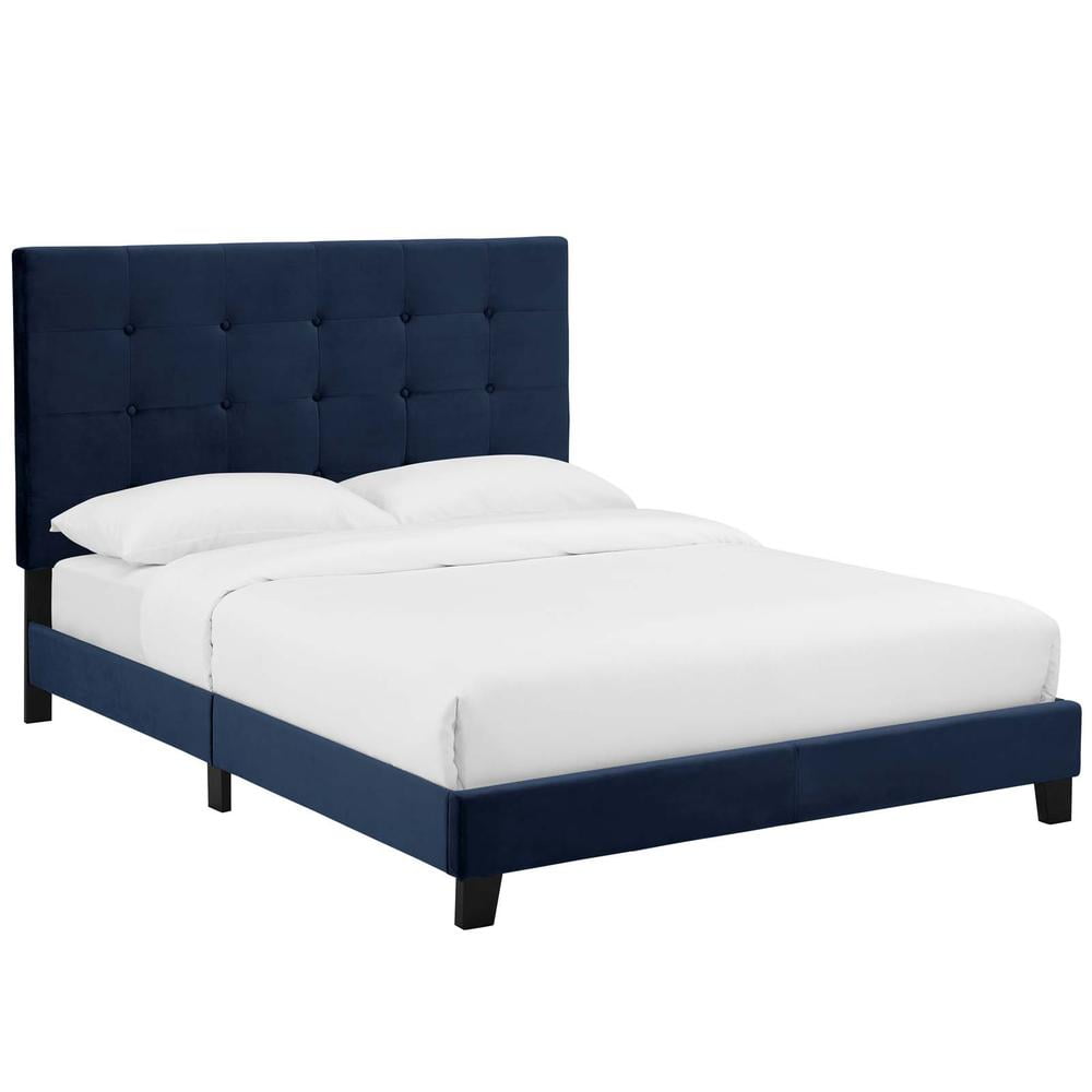 Modway Melanie King Tufted Button Velvet Platform Bed in Midnight Blue