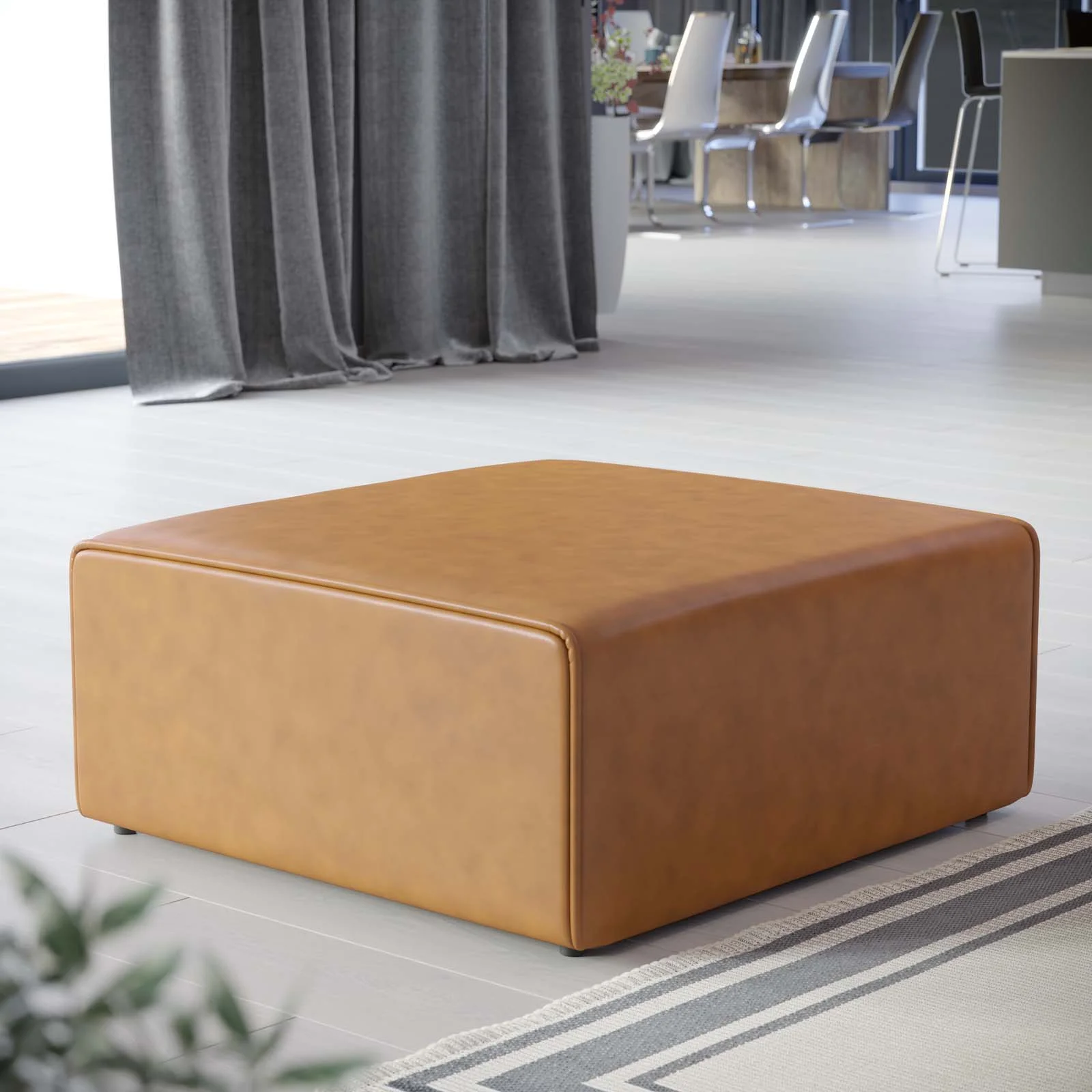 Modway Mingle Vegan Leather Ottoman in Tan