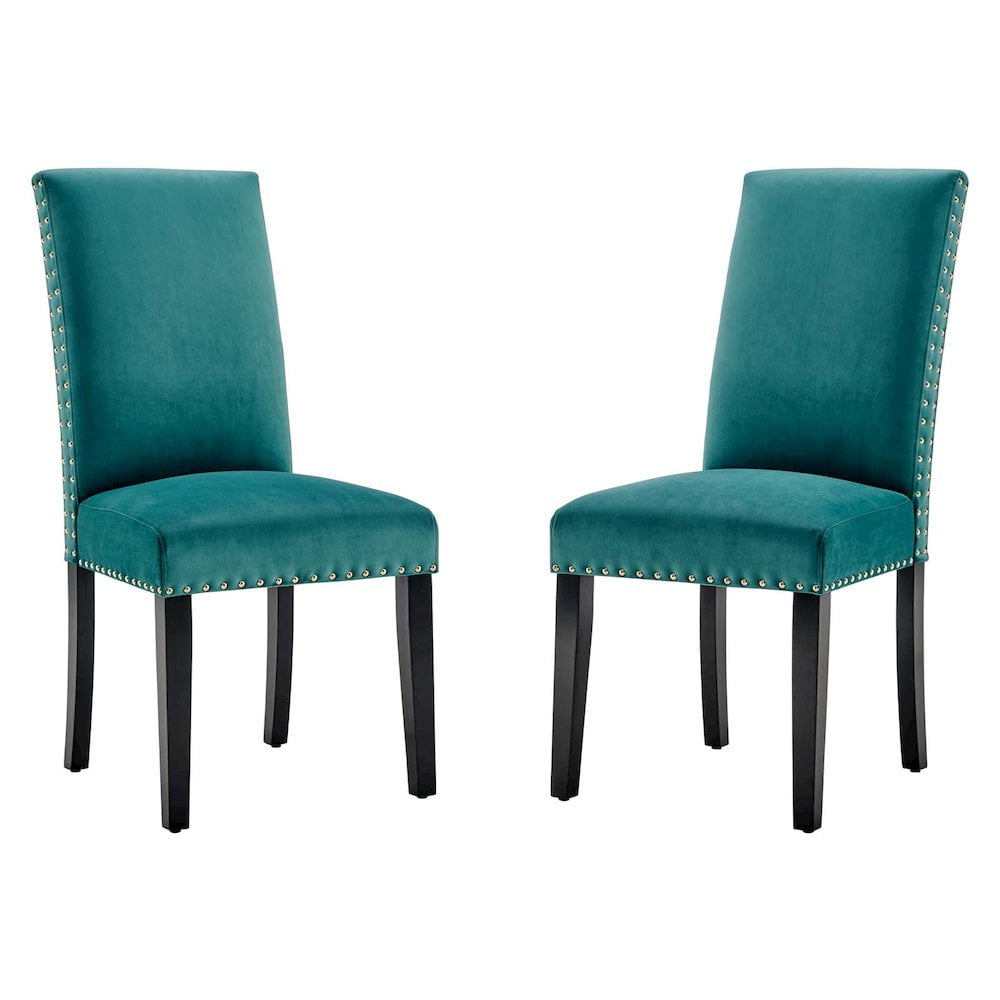 Modway Parcel Performance Velvet Dining Side Chairs - Set of 2 in Teal
