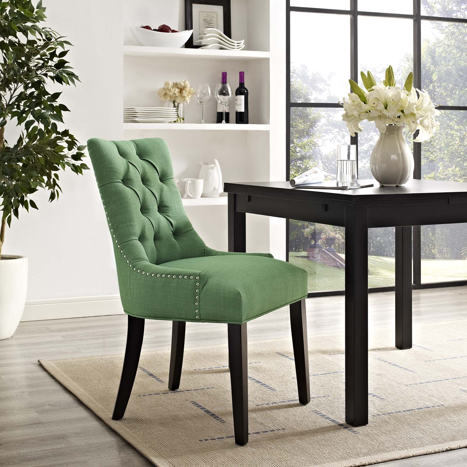 Modway Regent 20.5" Tufted Fabric and Solid Wood Dining Chair in Kelly Green