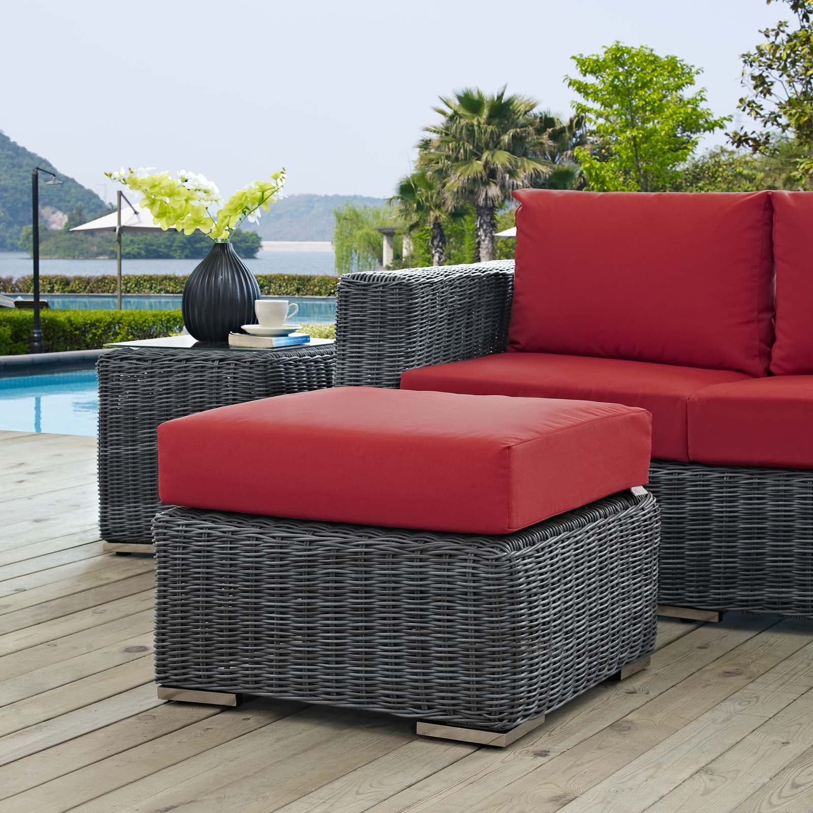 Modway Summon Outdoor Patio Sunbrella® Ottoman in Canvas Red