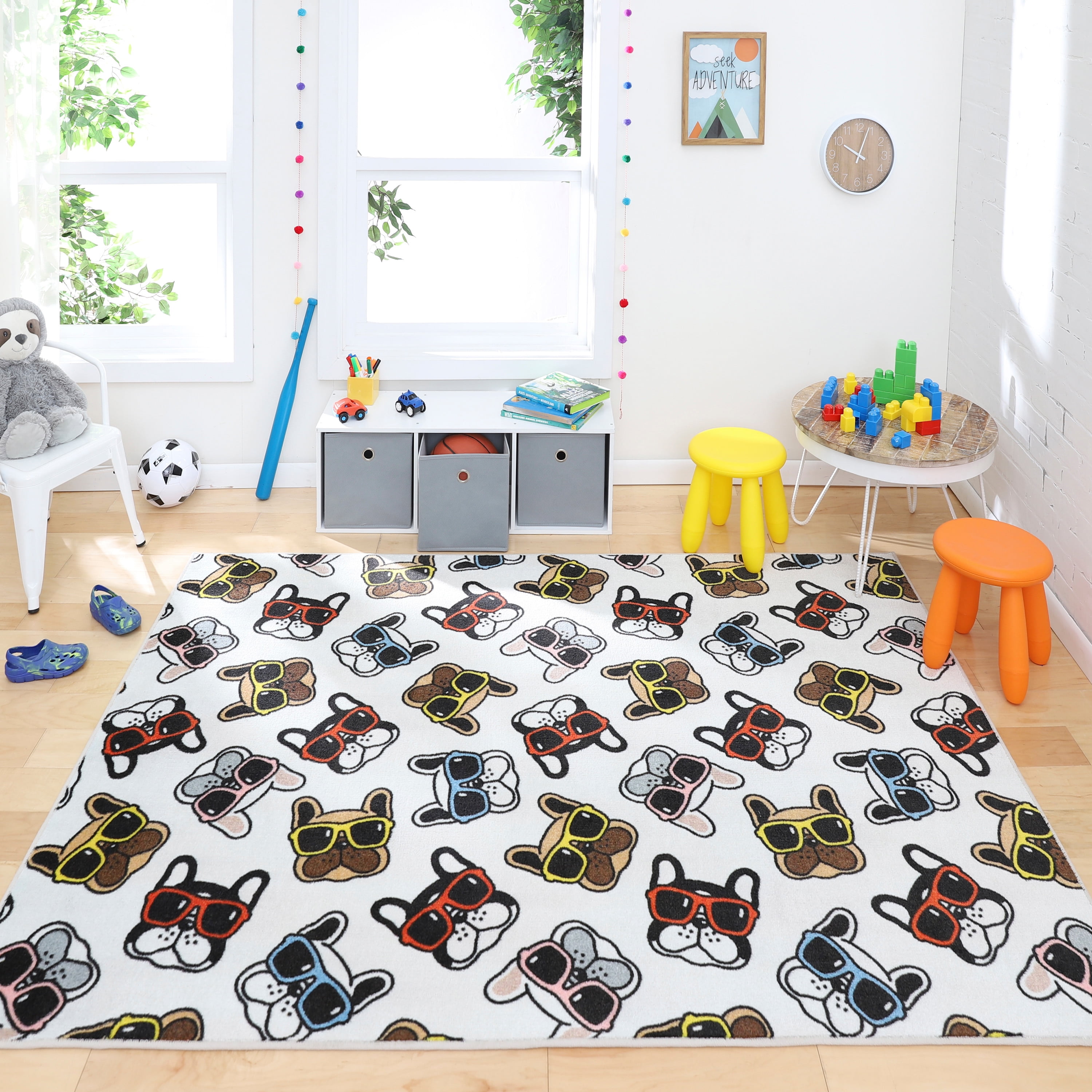 Mohawk Home Prismatic Cool Dogs Multi Contemporary Theme Kids Precision Printed Area Rug, 8'x10', White & Brown