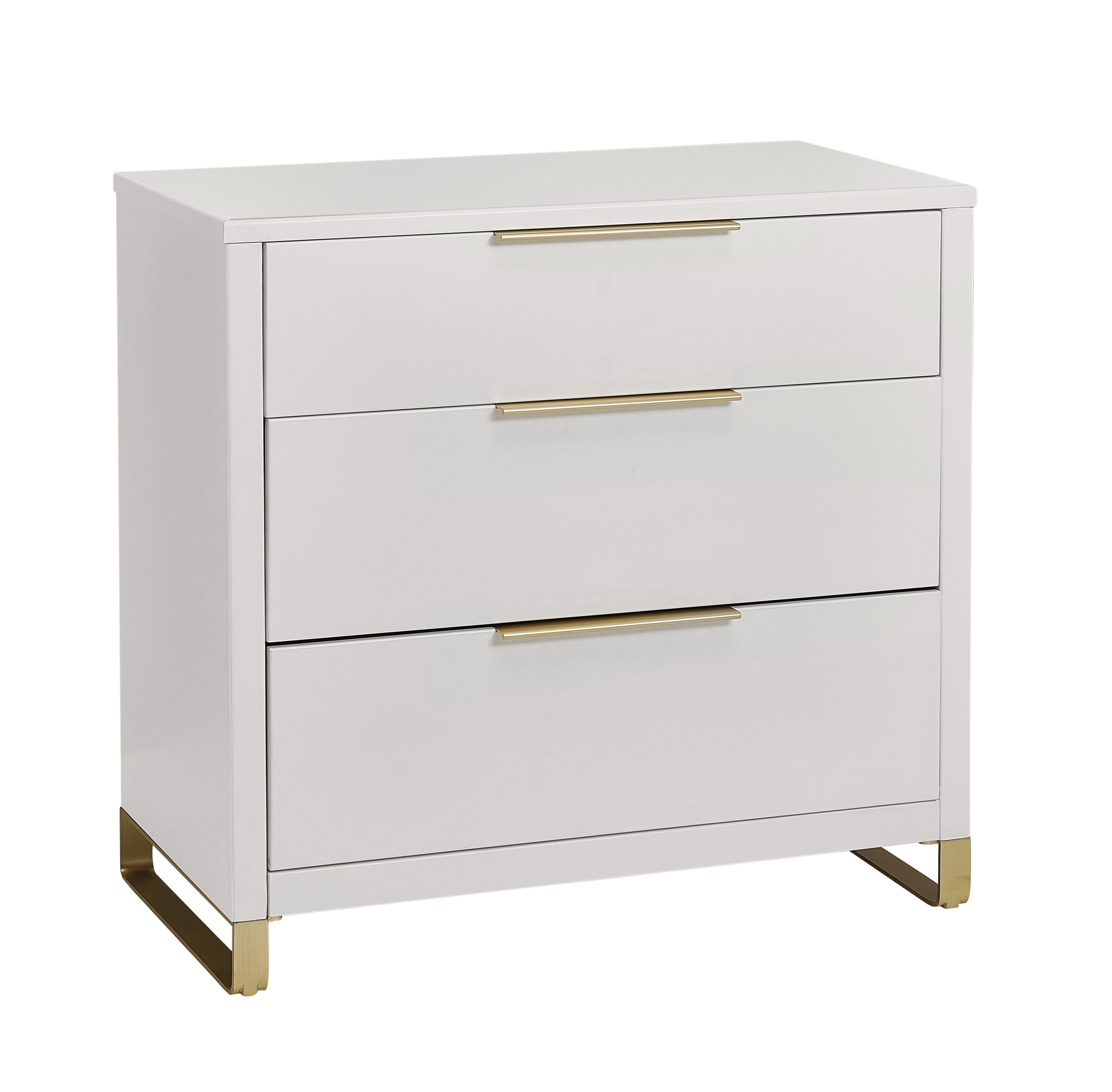 MoDRN Glam 3 Drawer Dresser, Bianca White with Satin Brass