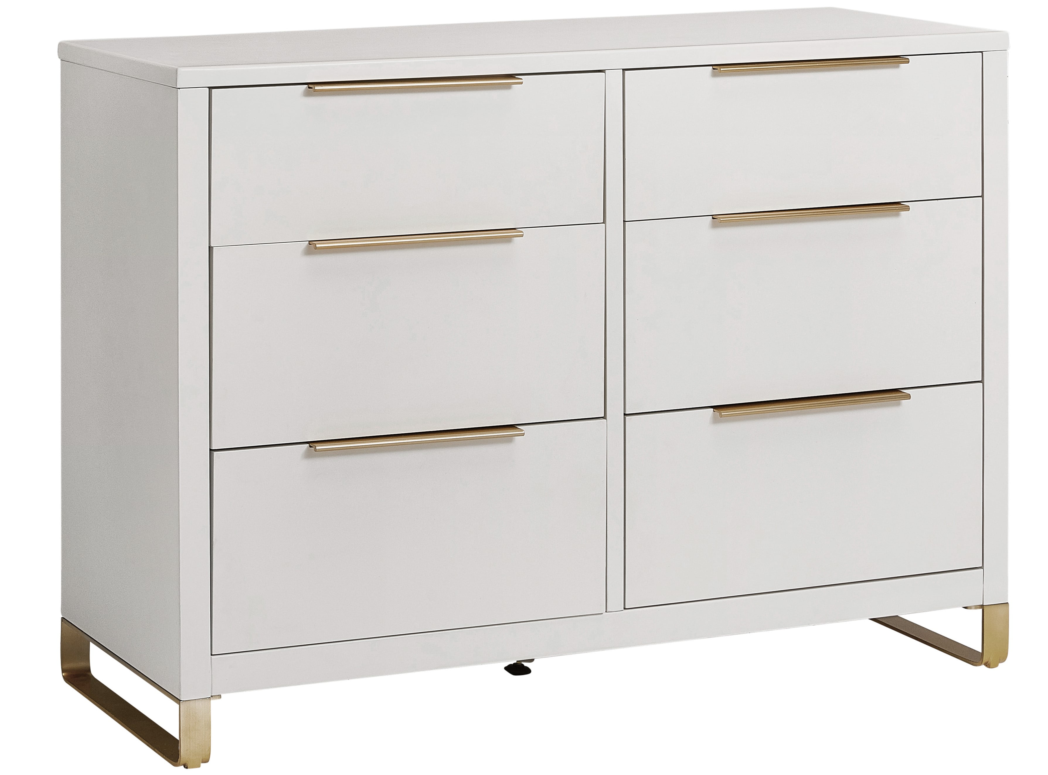 MoDRN Glam 6 Drawer Dresser, Bianca White with Satin Brass