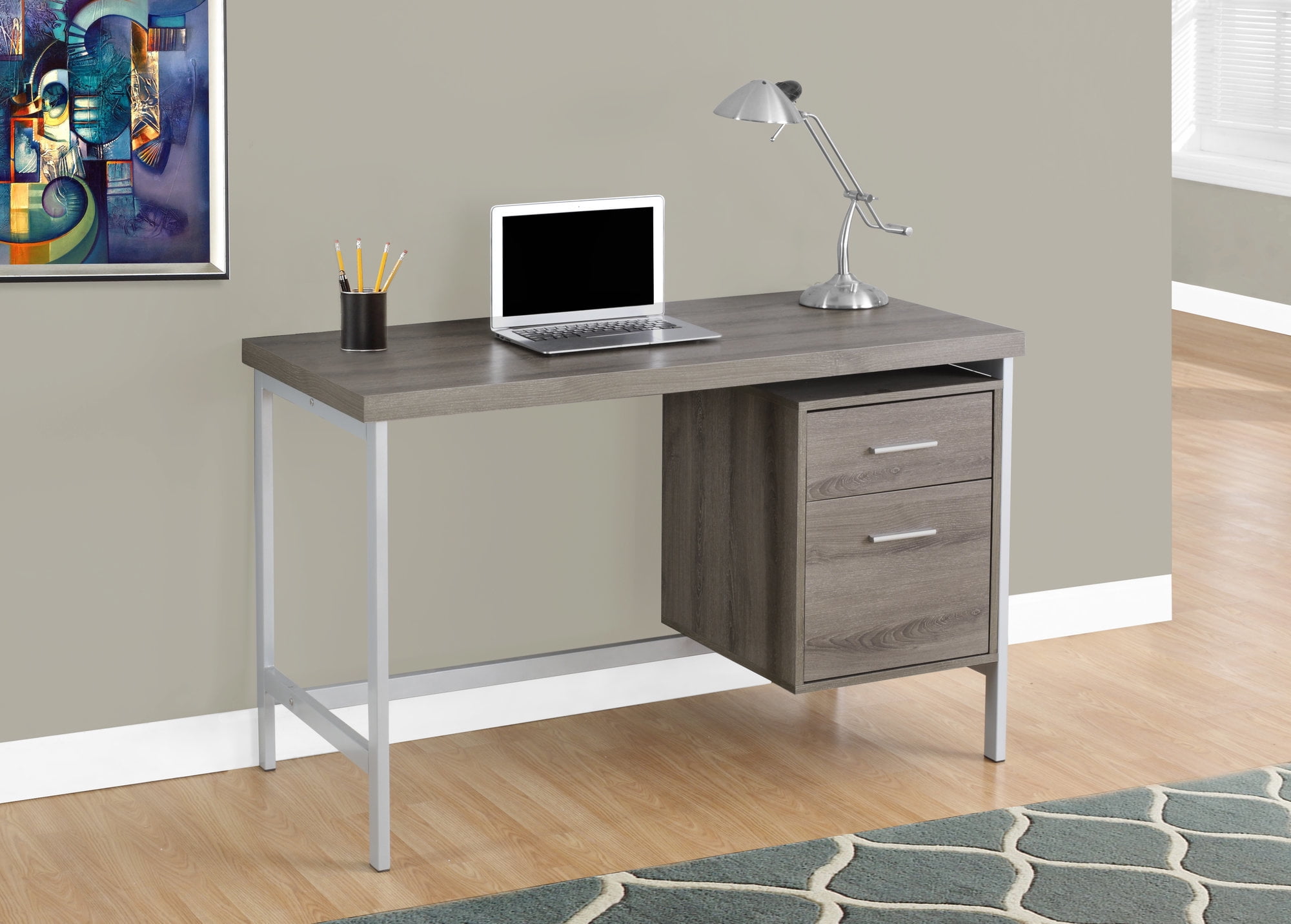 Monarch Computer Desk 48"L / Dark Taupe / Silver Metal