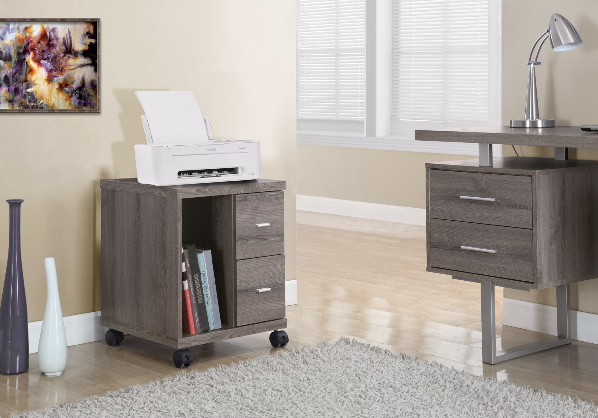 Monarch Office Cabinet Dark Taupe With 2 Drawers On Castors