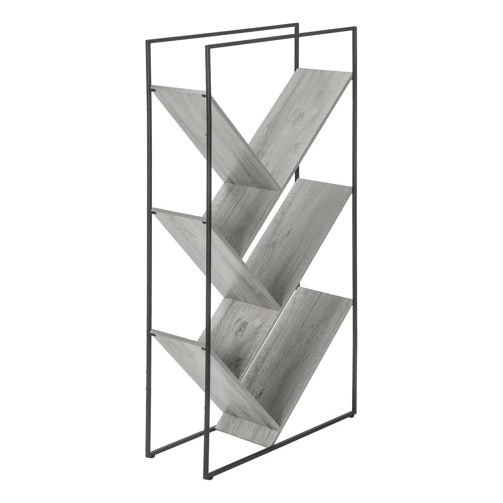 Monarch Specialties Bookshelf, Bookcase, Etagere, 3 Tier, 60"H, Office, Bedroom, Grey Laminate