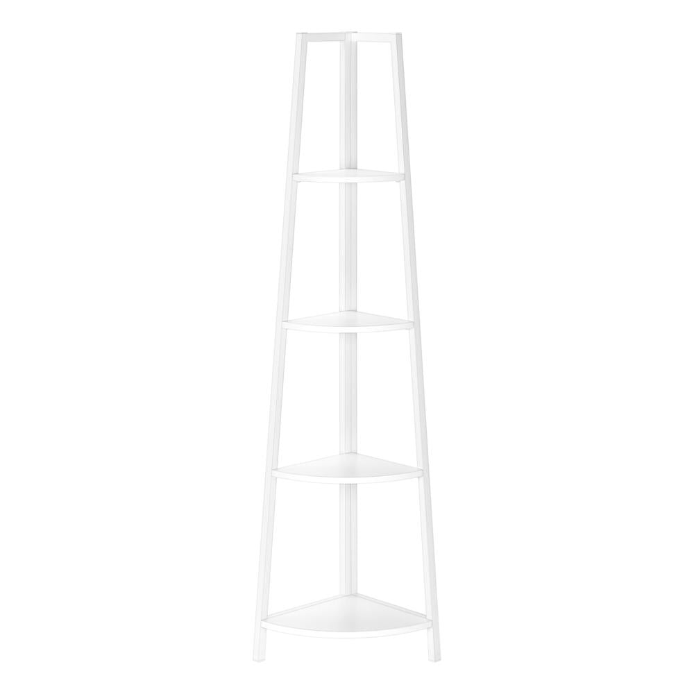 Monarch Specialties Bookshelf, Etagere, Corner, 4 Tier, 60"H, Office, Bedroom, White Laminate