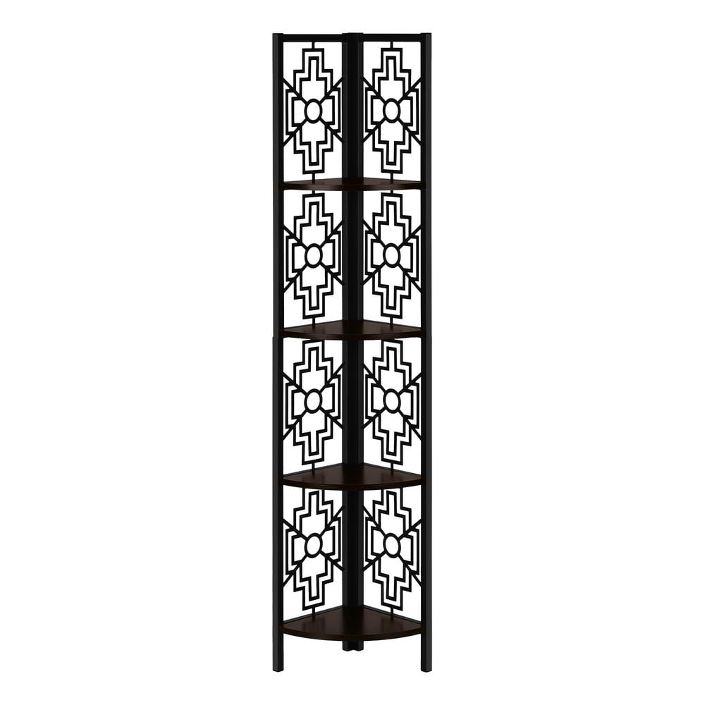 Monarch Specialties Bookshelf, Etagere, Corner, 4 Tier, 62"H, Office, Bedroom, Brown Laminate