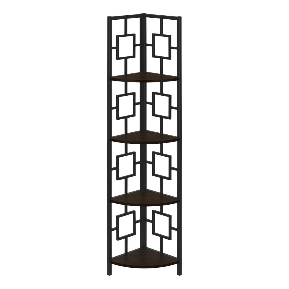 Monarch Specialties Bookshelf, Etagere, Corner, 4 Tier, 62"H, Office, Bedroom, Brown Laminate