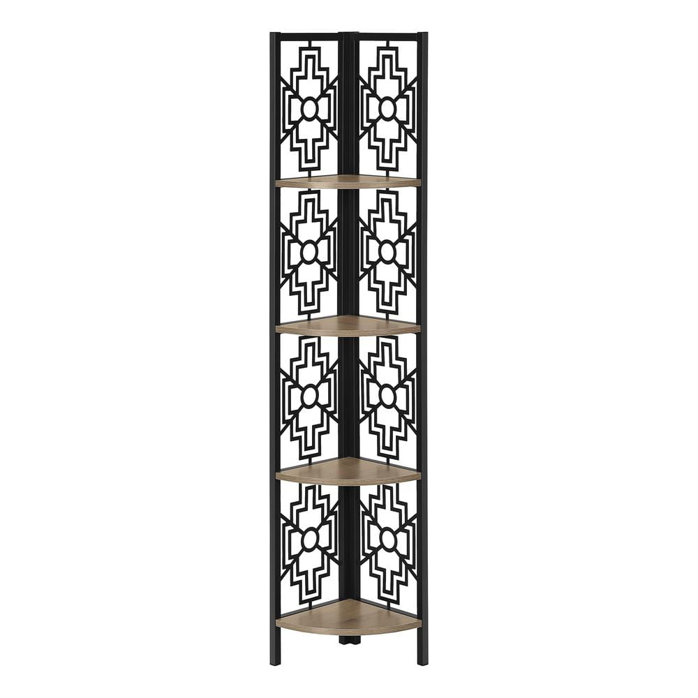 Monarch Specialties Bookshelf, Etagere, Corner, 4 Tier, 62"H, Office, Bedroom, Brown Laminate