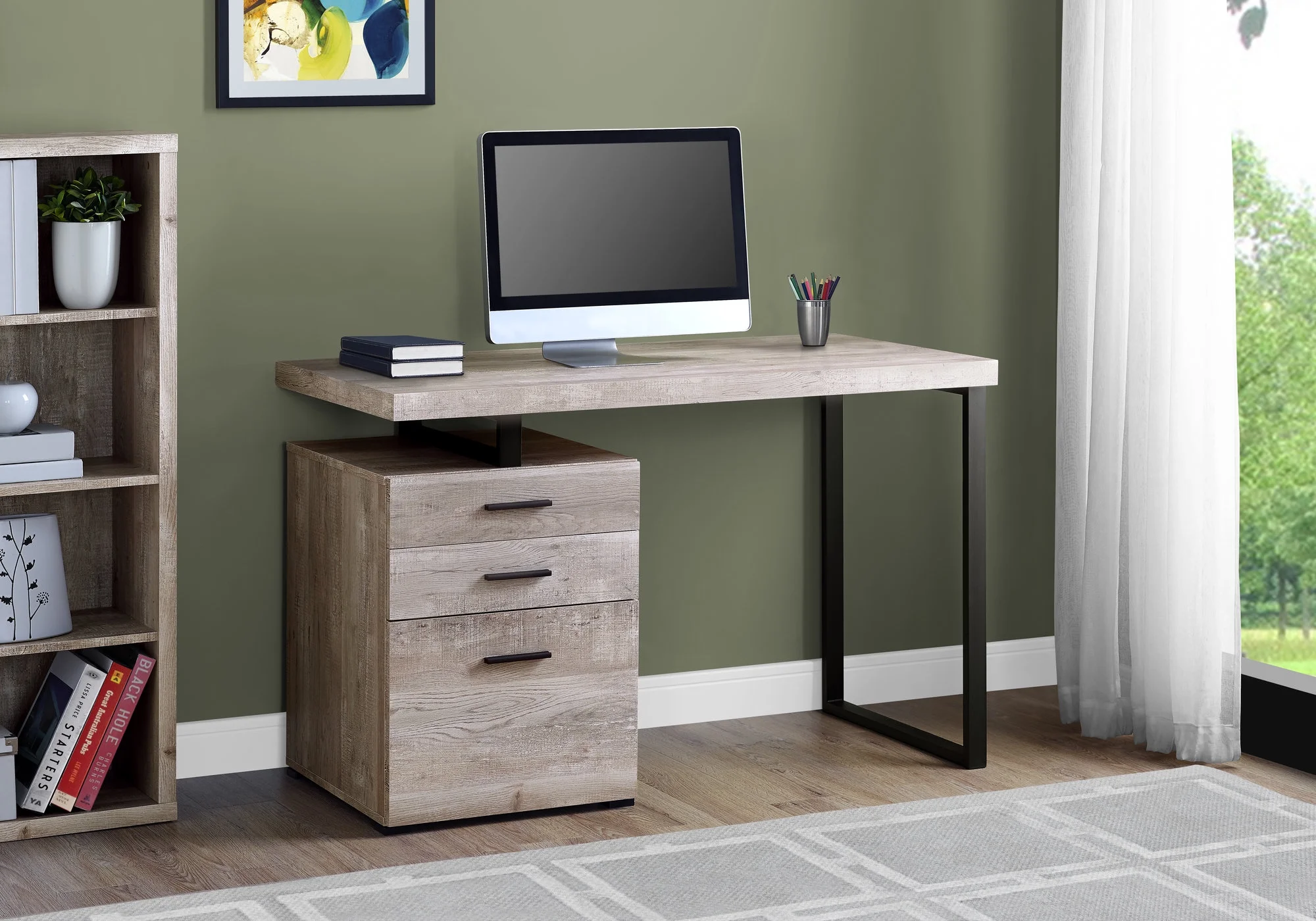 Monarch Specialties Computer Desk, Home Office, Laptop, Storage Drawers, 48"L, Work, Beige Laminate
