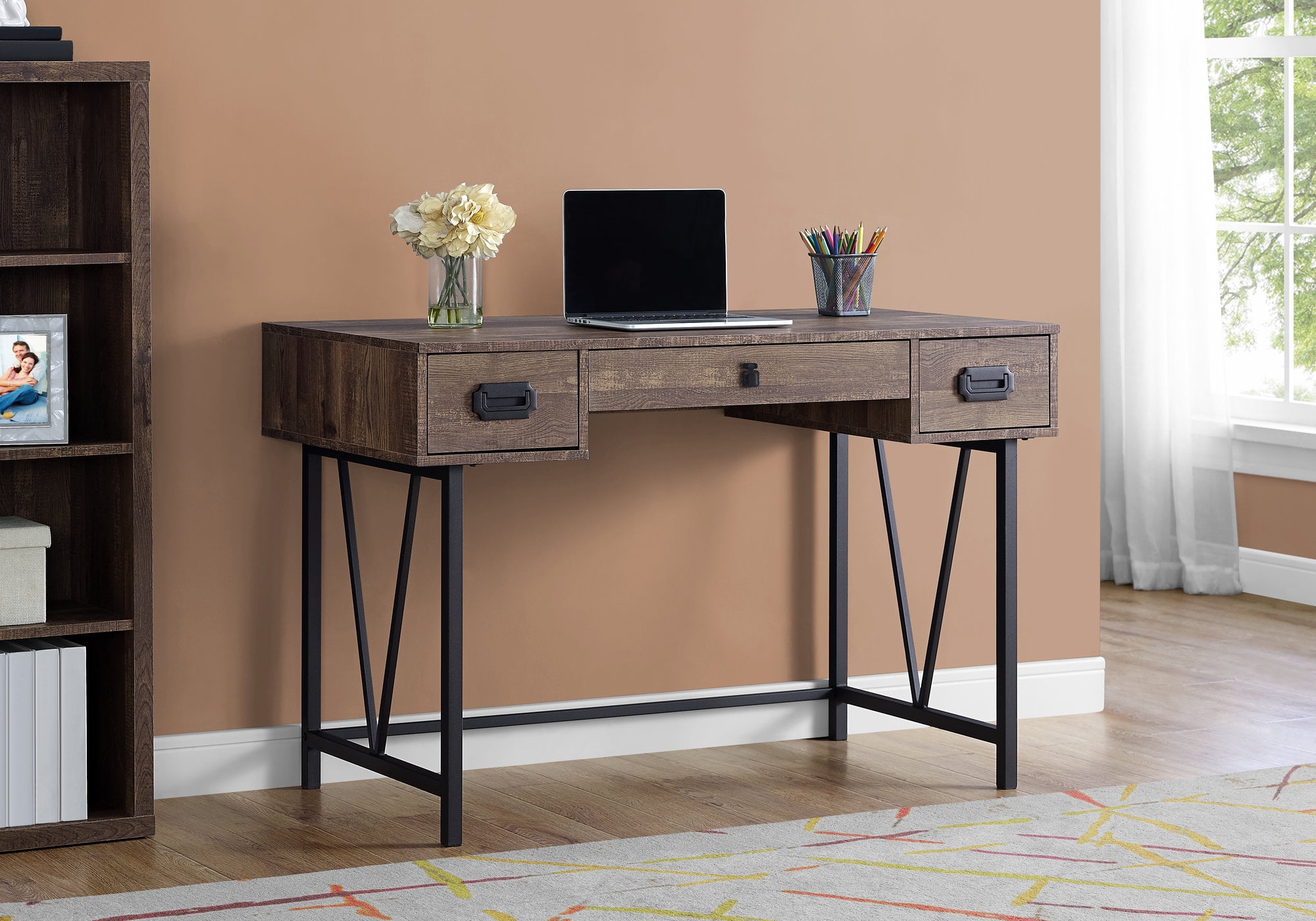 Monarch Specialties Computer Desk, Home Office, Laptop, Storage Drawers, 48"L, Work, Brown Laminate