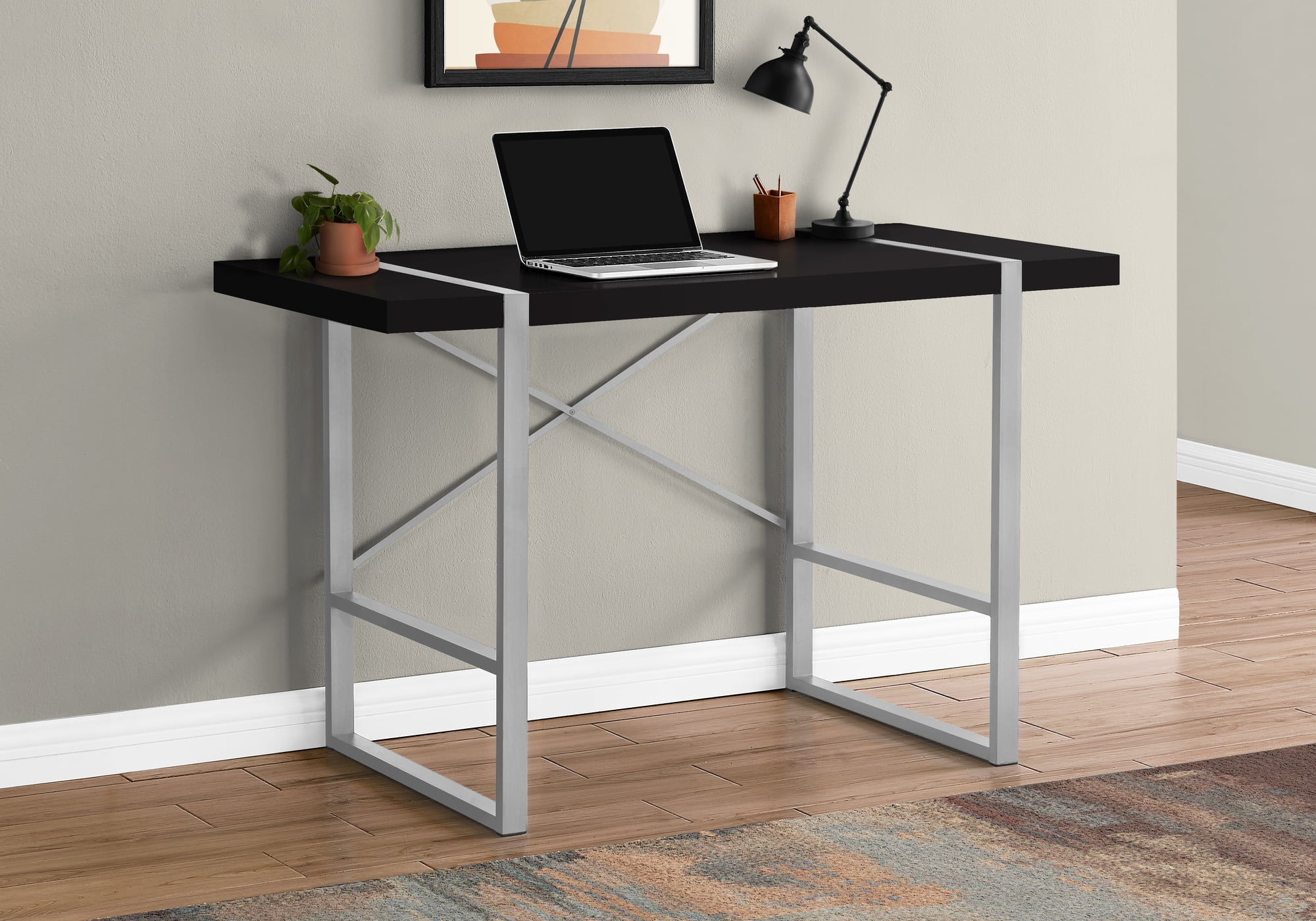 Monarch Specialties Computer Desk, Home Office, Laptop, 48"L, Work, Black Laminate, Grey Metal