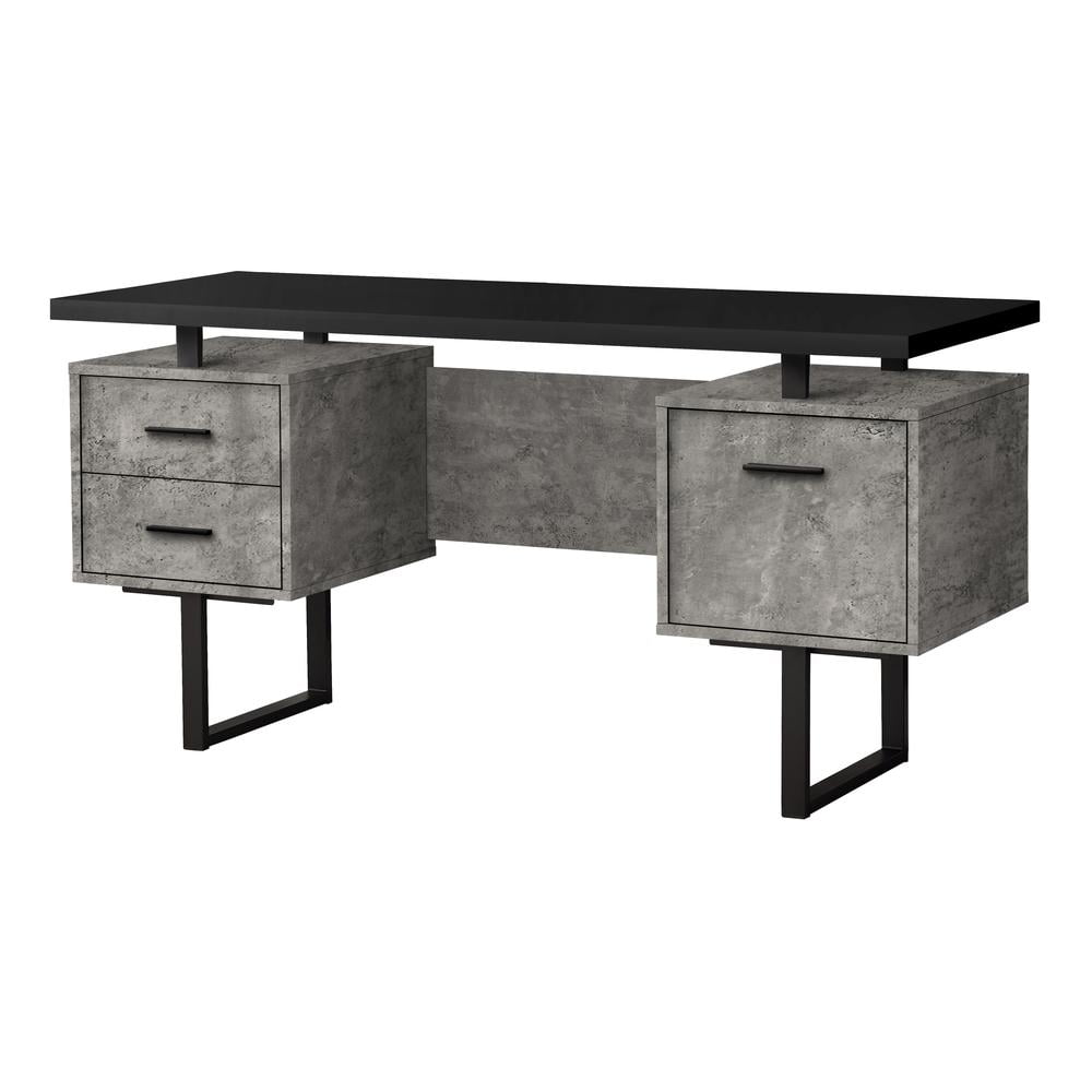 Monarch Specialties Computer Desk, Home Office, Laptop, 60"L, Work, Black And Grey Concrete Laminate